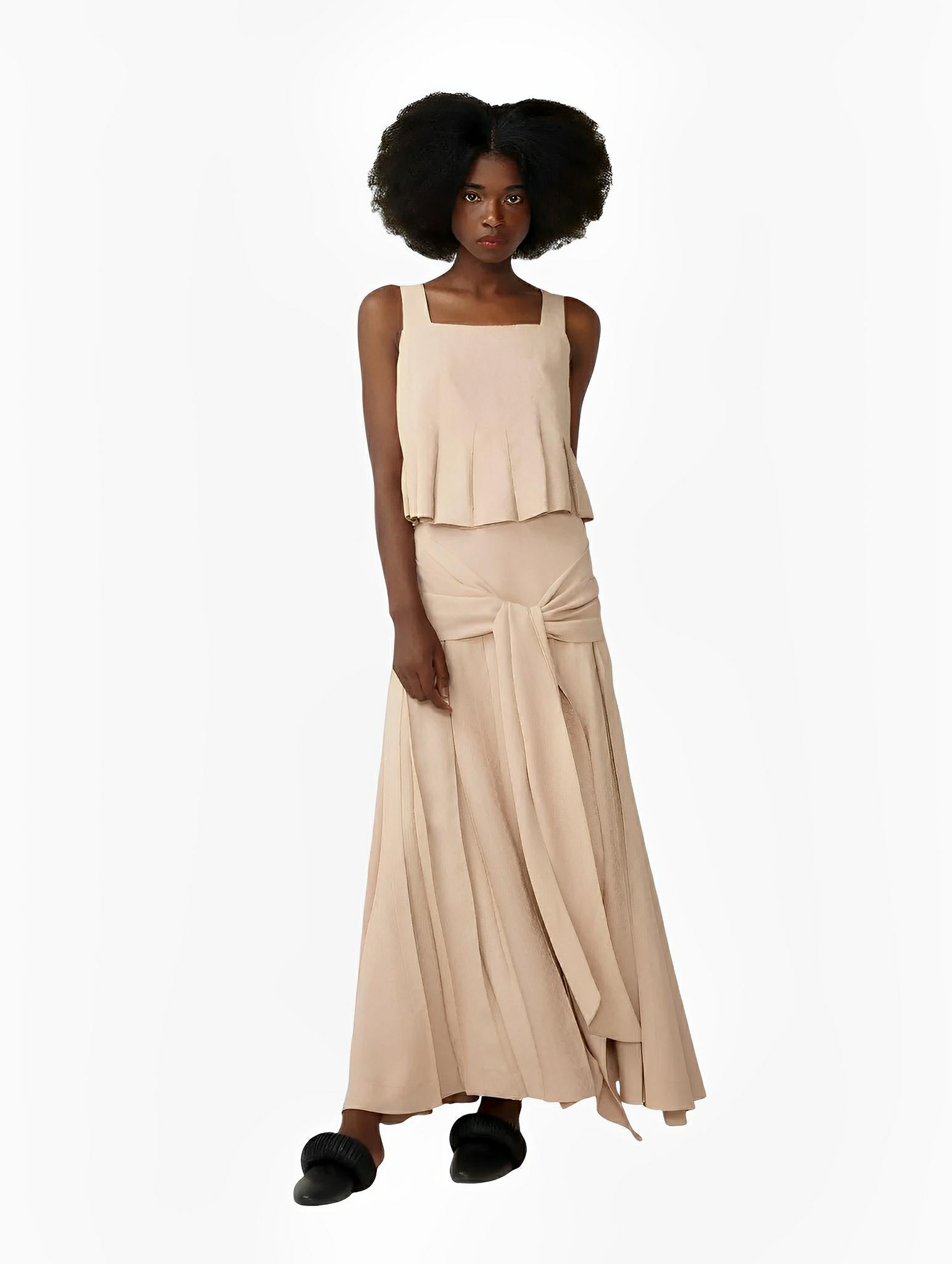 Eana Draped Beige Maxi Skirt by Neriage