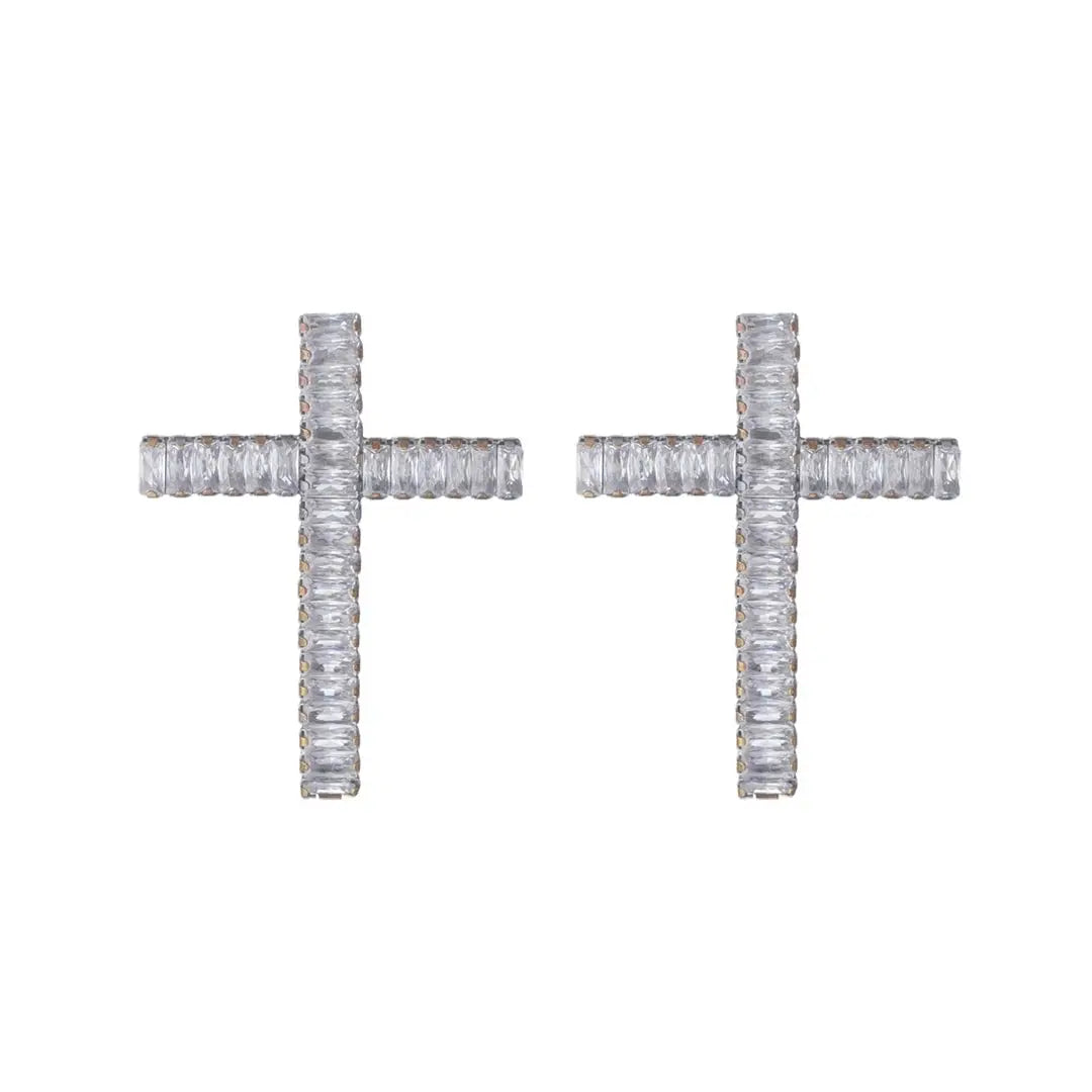 Zirconia Cross Silver Earrings by Juliana Manzini