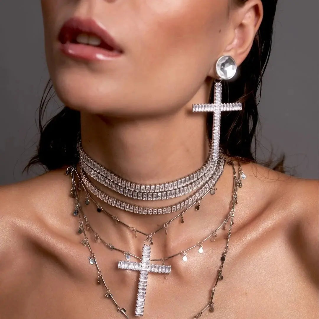Zirconia Cross Silver Earrings by Juliana Manzini