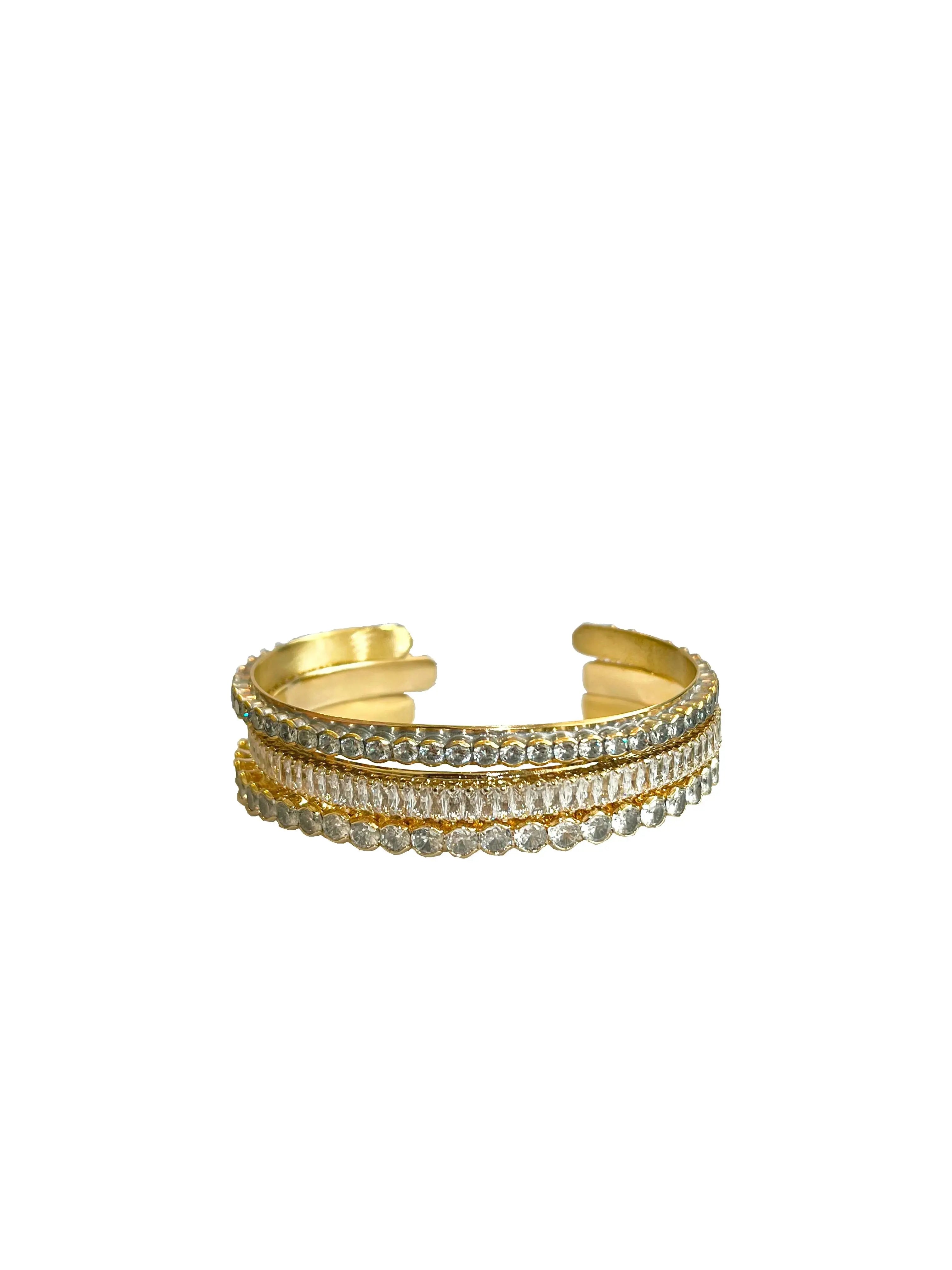 Triple-Row Gold Crystal Bracelet by Juliana Manzini