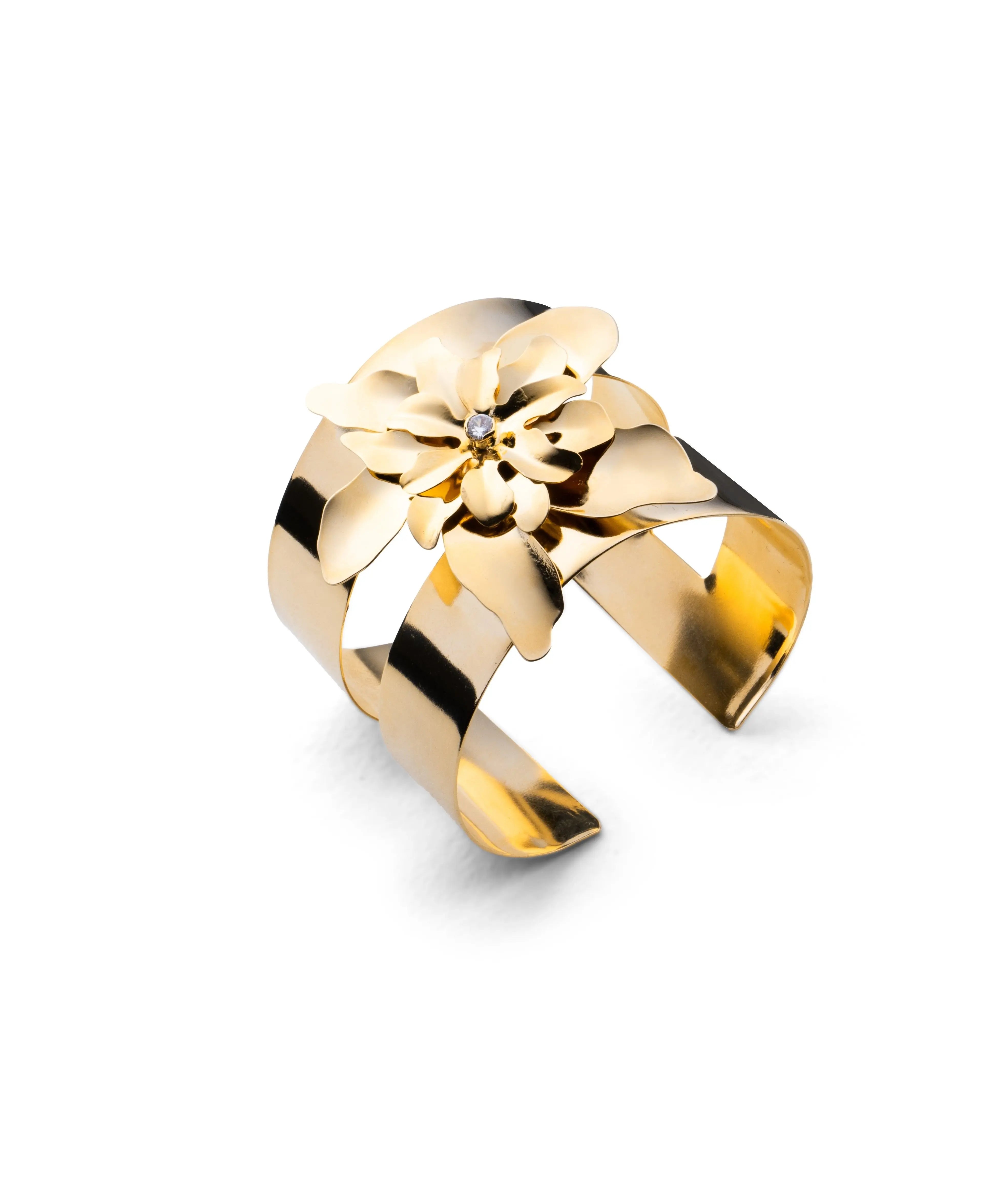 Lirios Gold Lily & Crystal Cuff Bracelet by Juliana Manzini