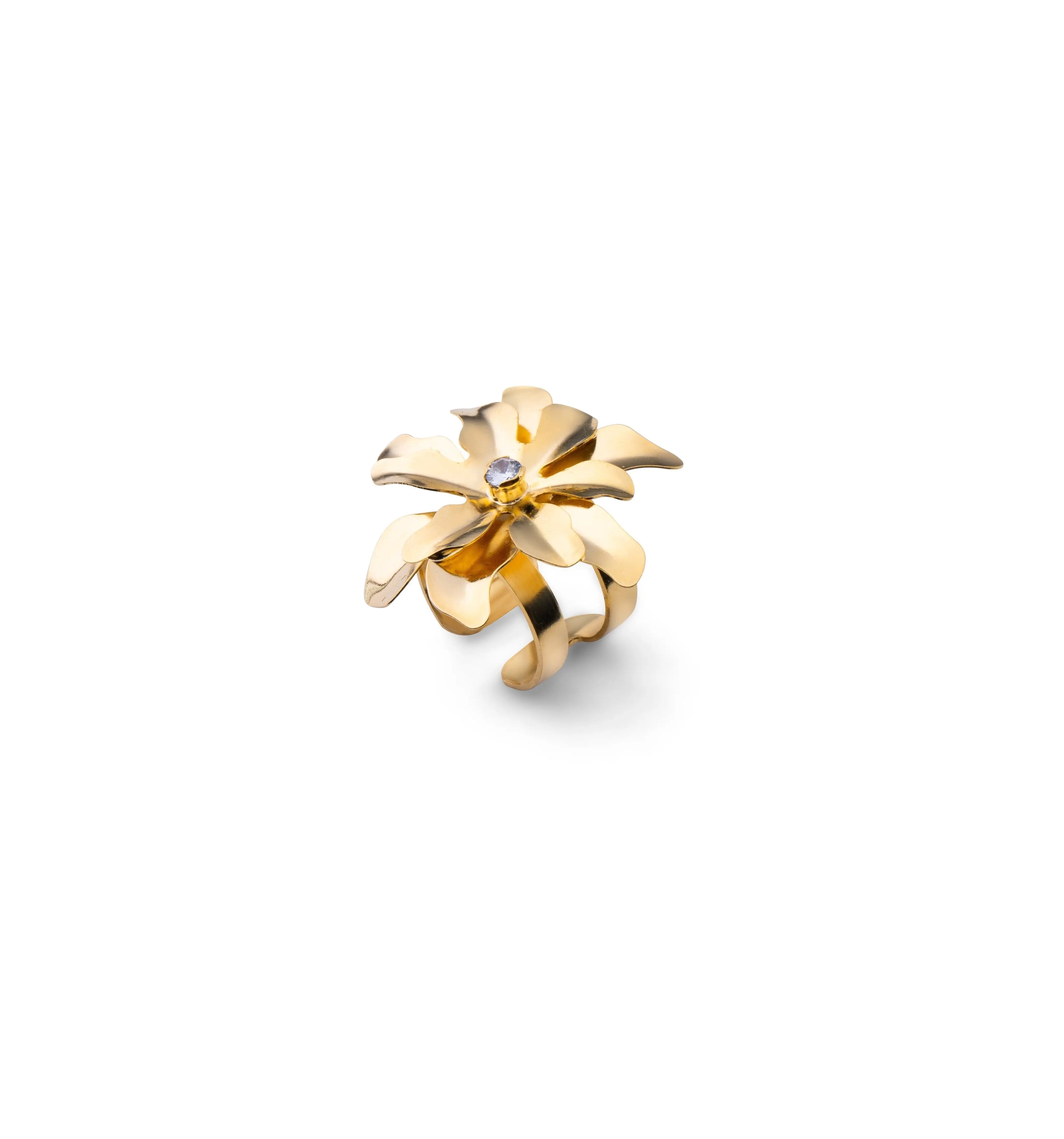 Small Lily Gold & Crystal Ring by Juliana Manzini