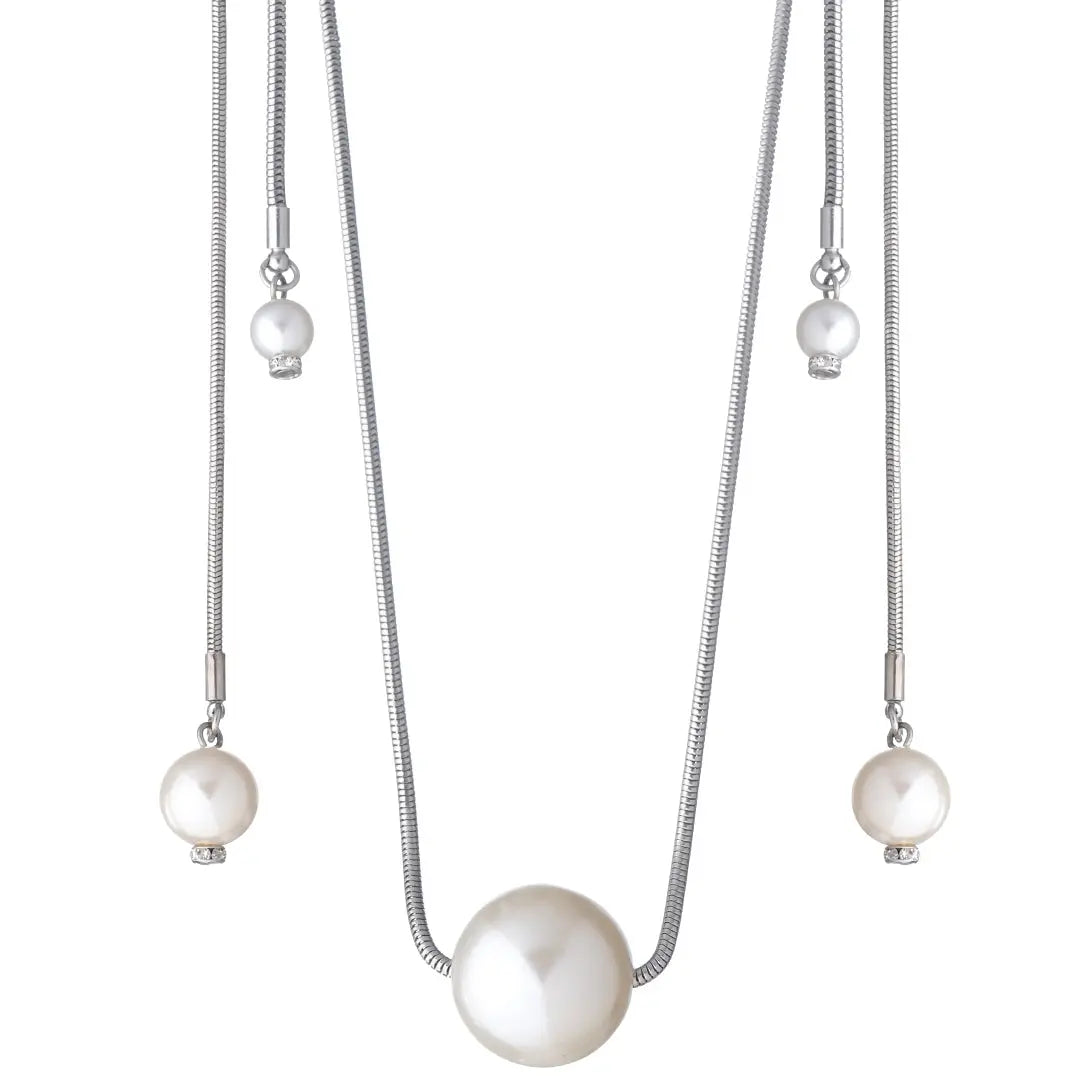 Mix & Match Long Pearl Silver Necklace by Juliana Manzini