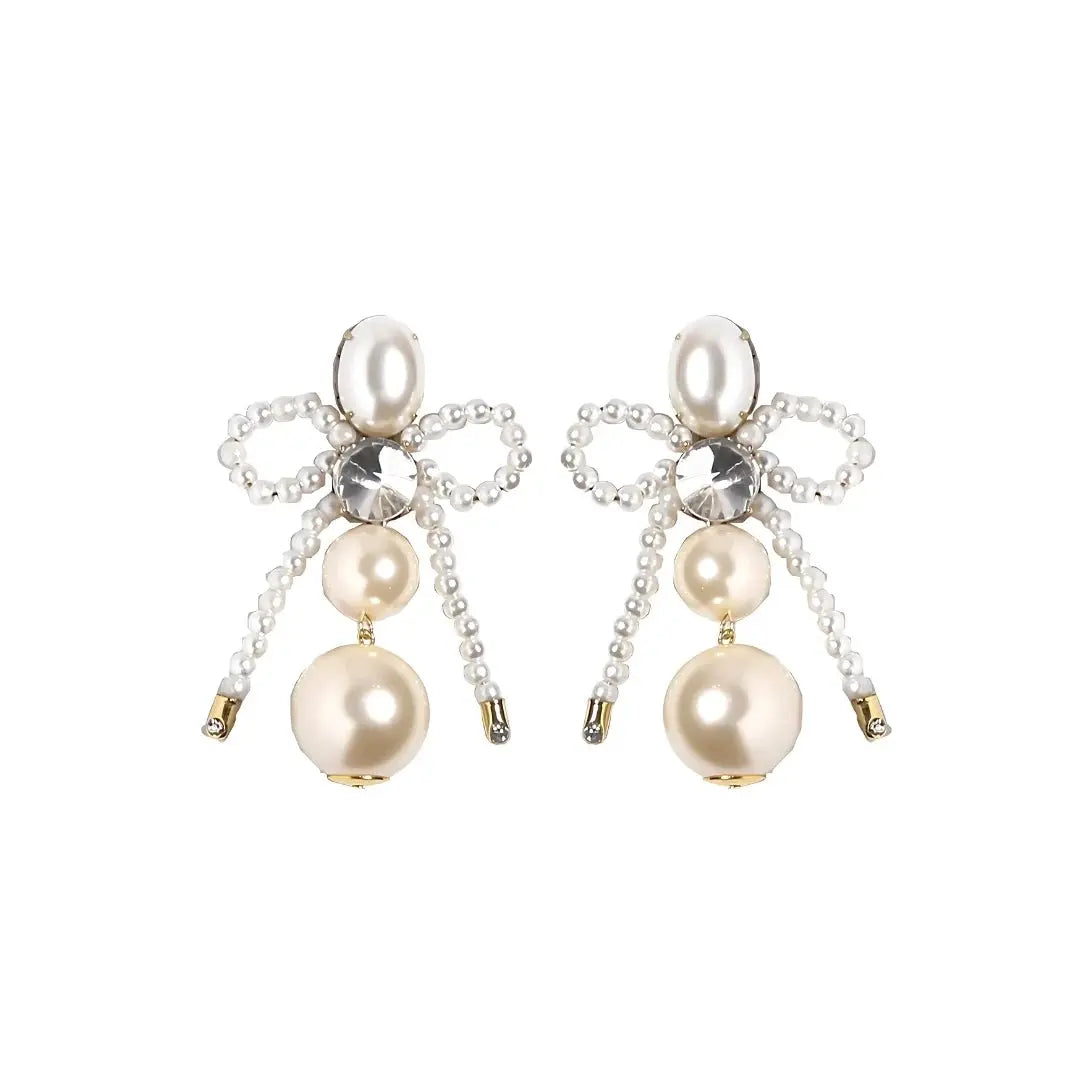 Bow Pearl & Crystal Gold Earrings by Juliana Manzini