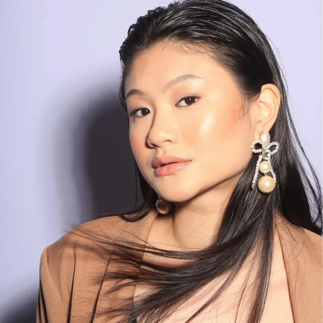 Bow Pearl & Crystal Gold Earrings by Juliana Manzini