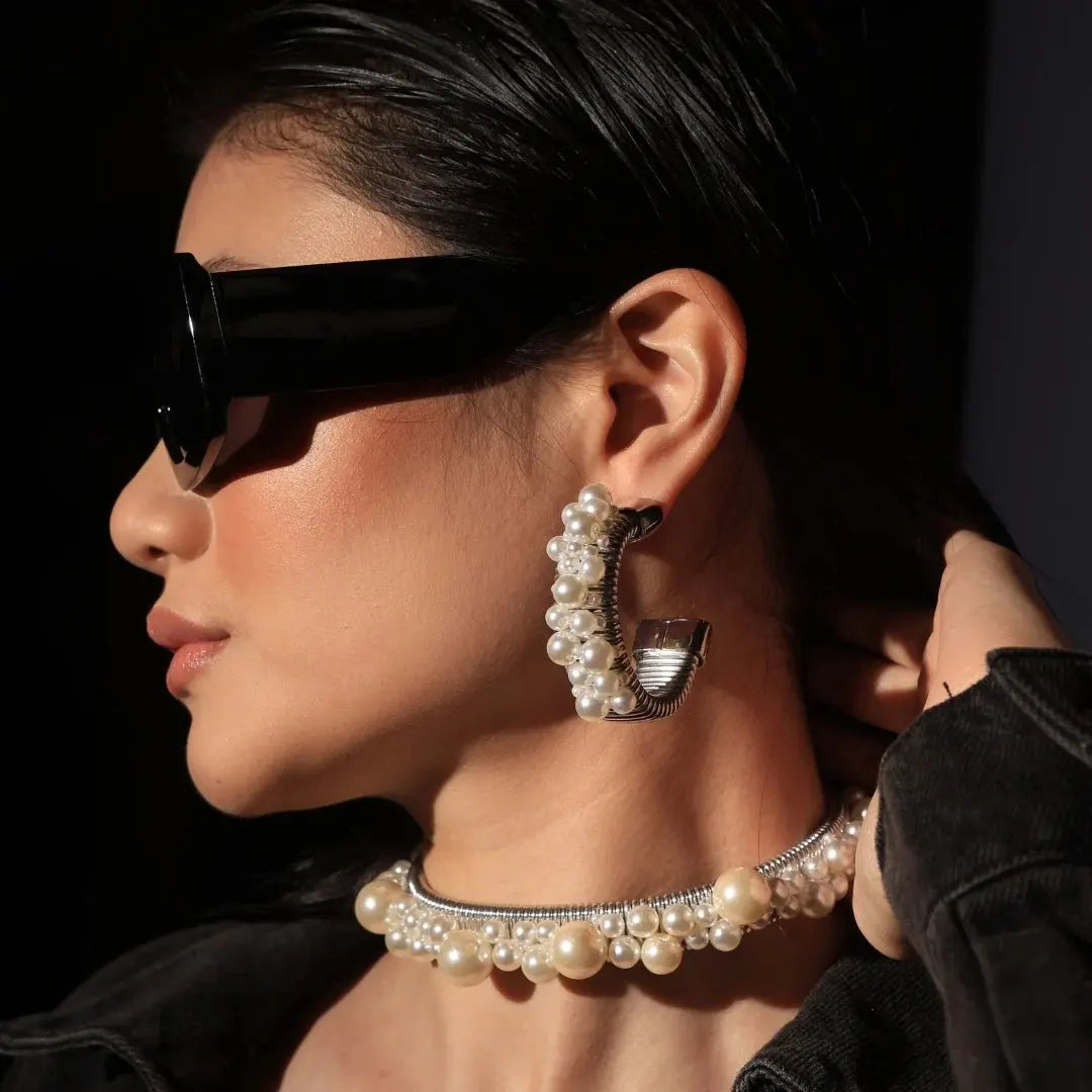 Maxi Pearl Silver Earrings by Juliana Manzini