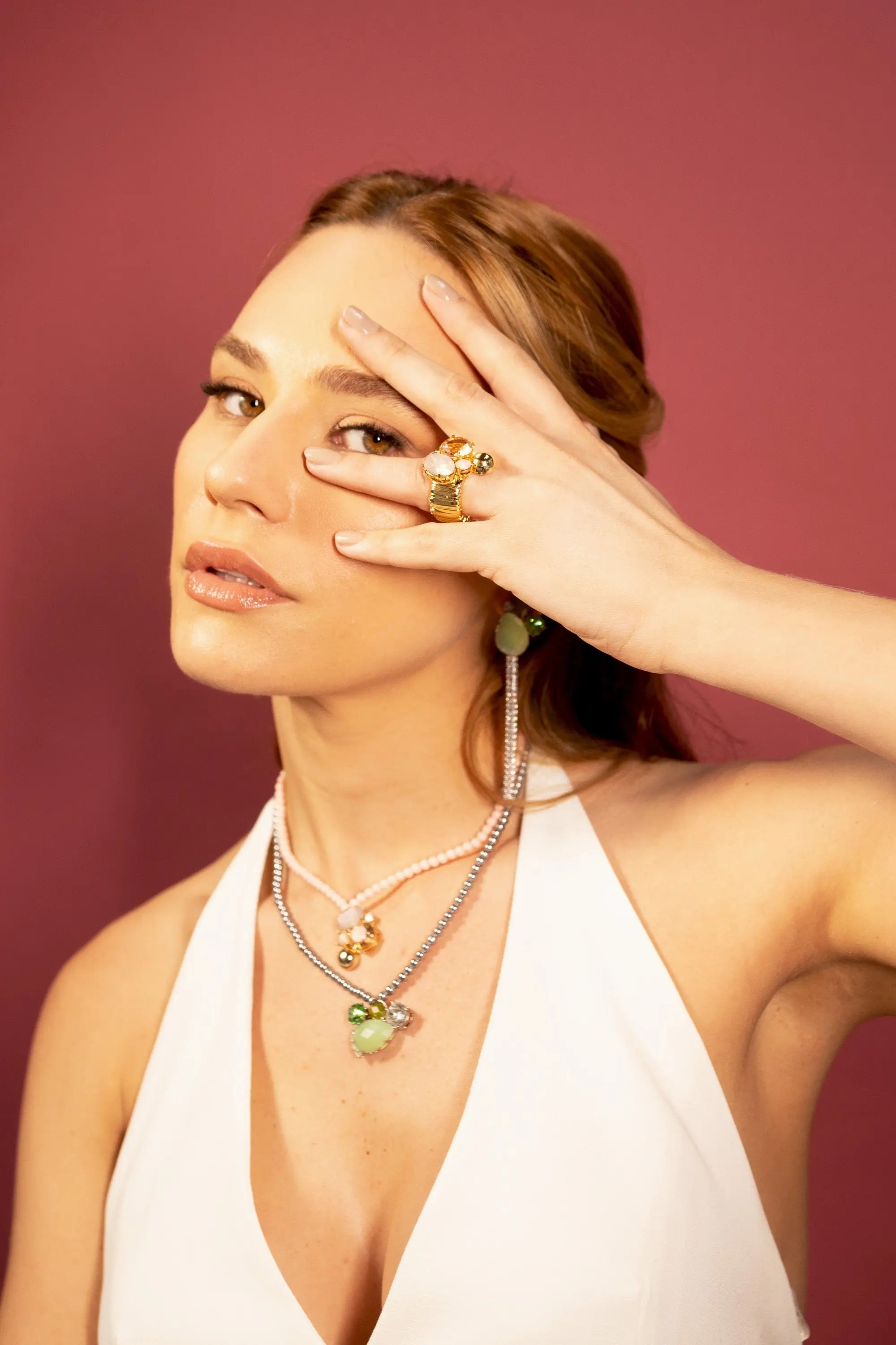 Spring Light Peach Crystal Ring by Juliana Manzini