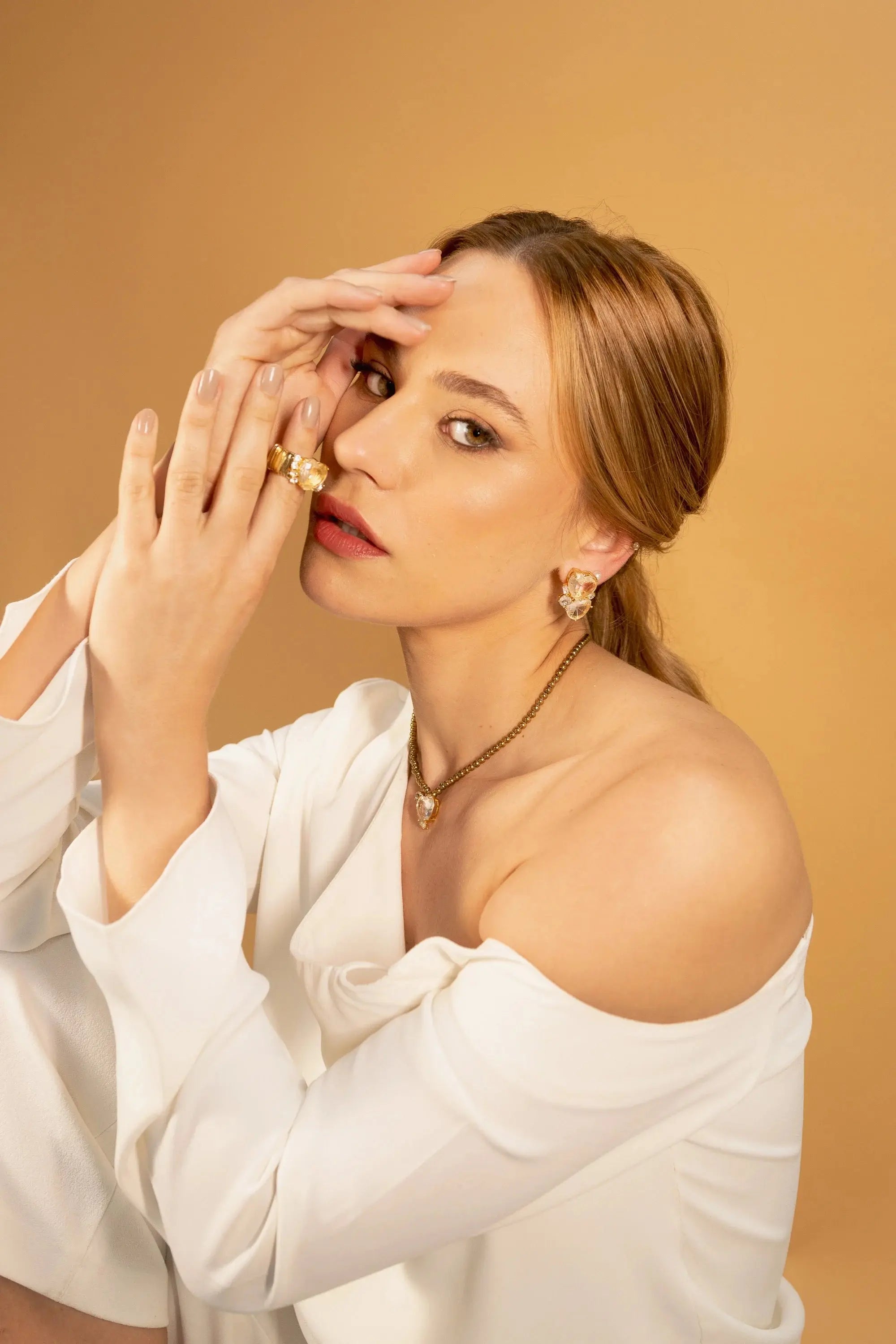 Autumn Heart Crystal Gold Ring by Juliana Manzini