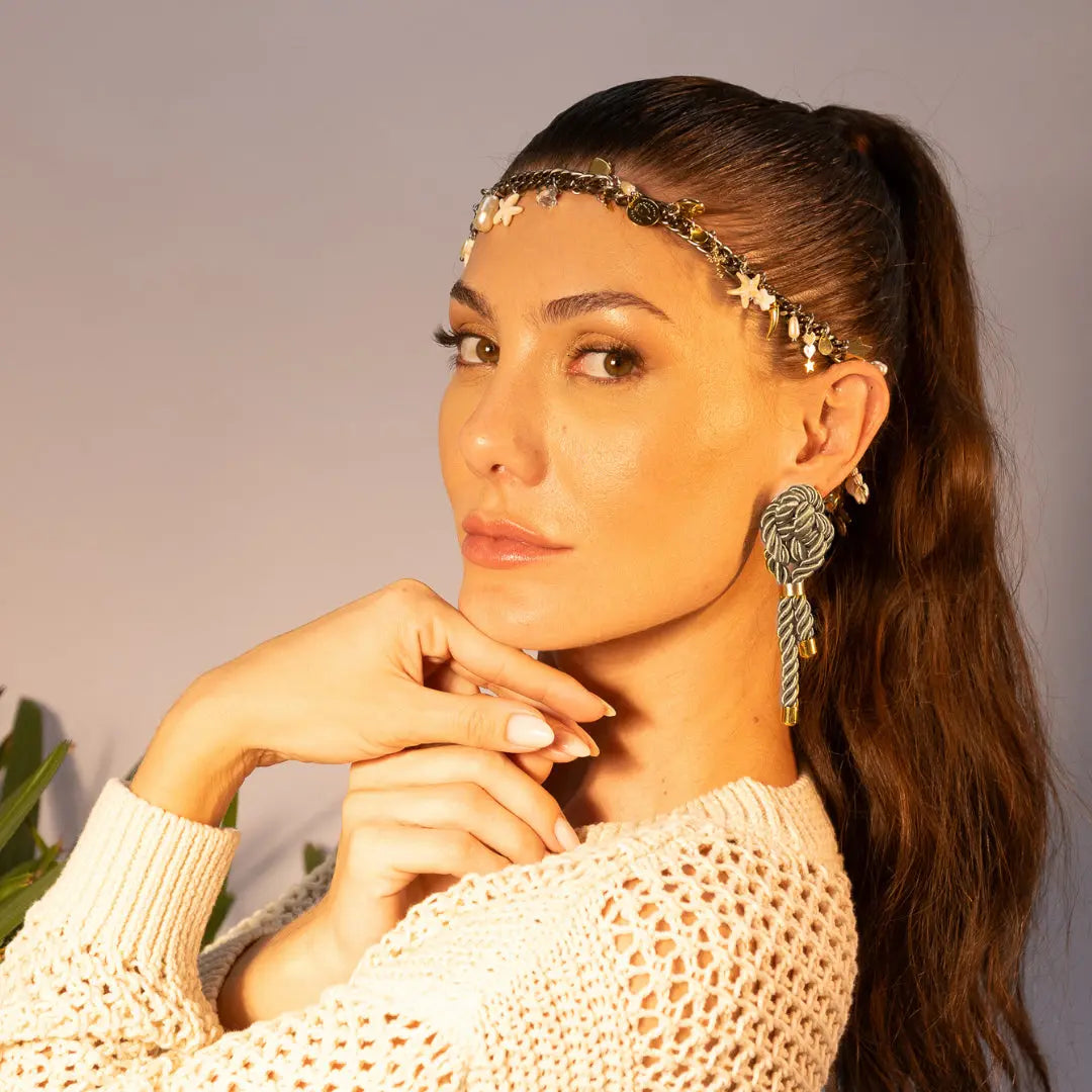 Beige Knot Gold-Tip Earrings by Juliana Manzini