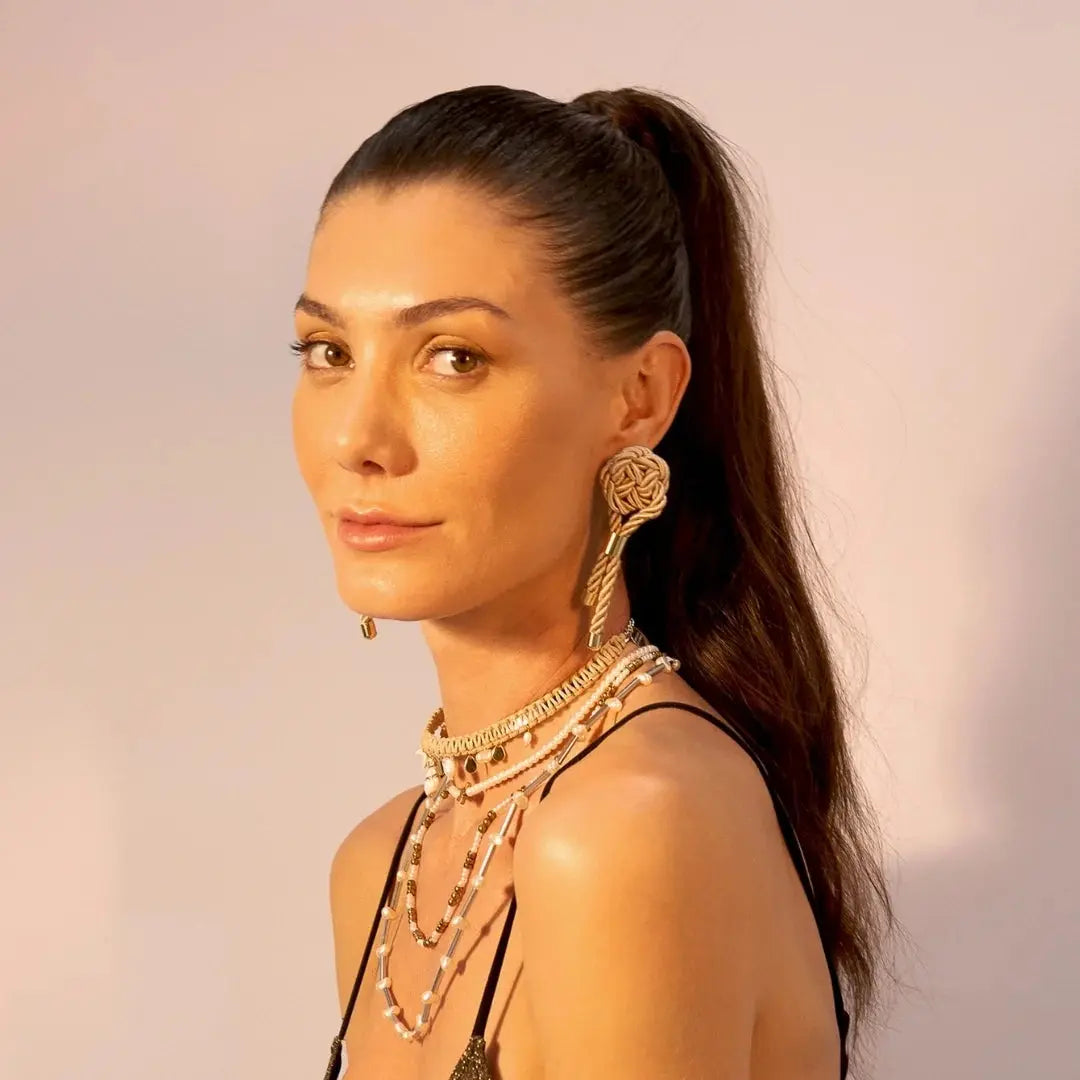 Beige Knot Gold-Tip Earrings by Juliana Manzini