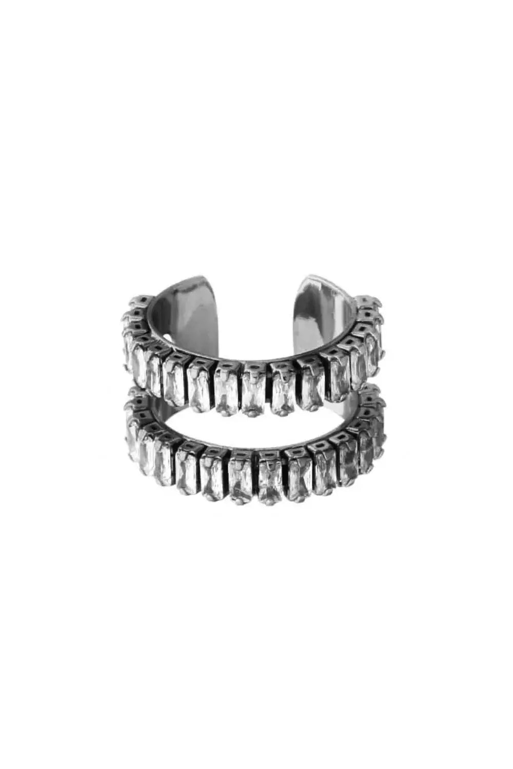 New Classic Graphite & Crystal Double Ring by Juliana Manzini