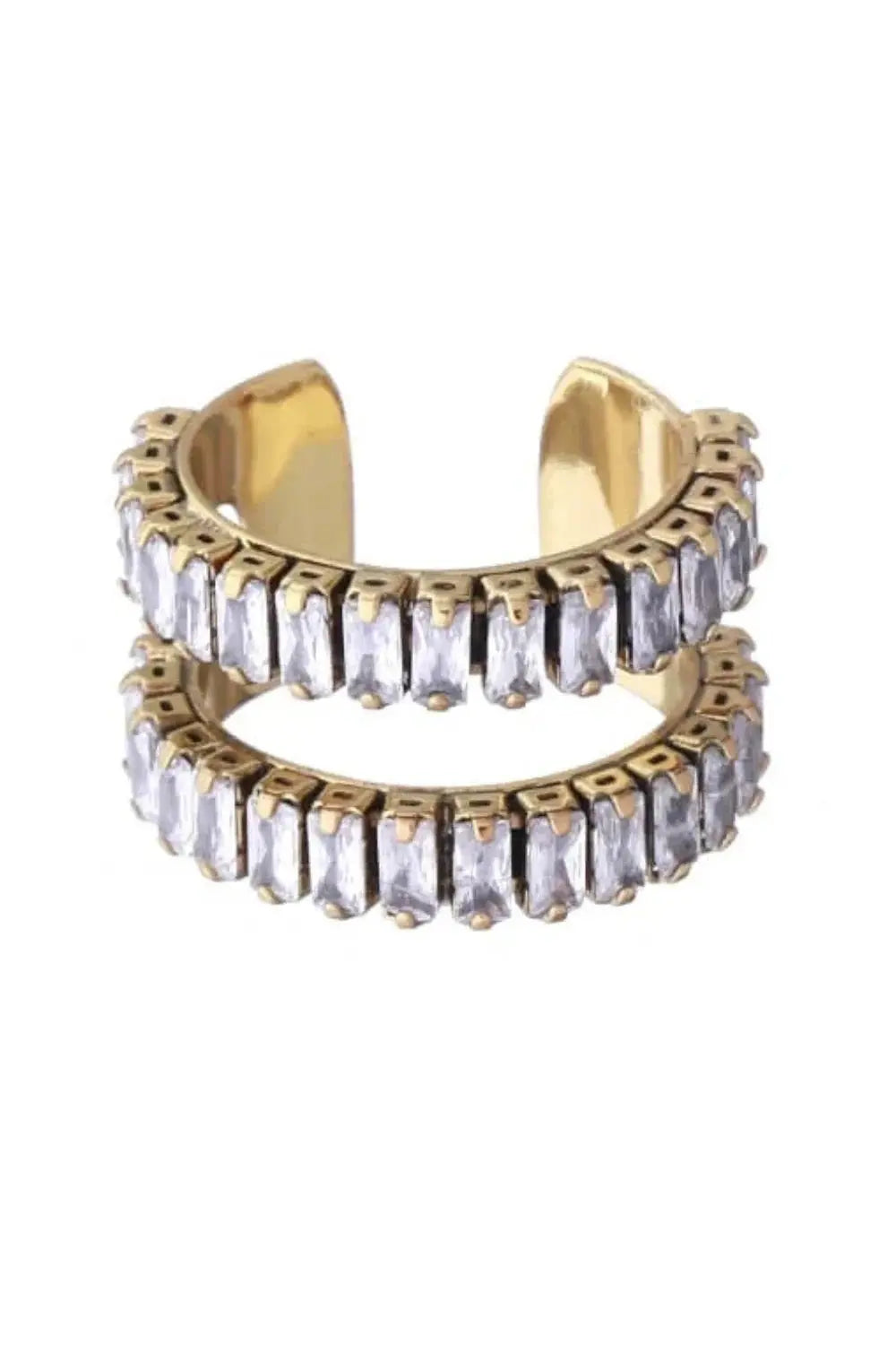 Vintage Gold Double Zirconia Ring by Juliana Manzini