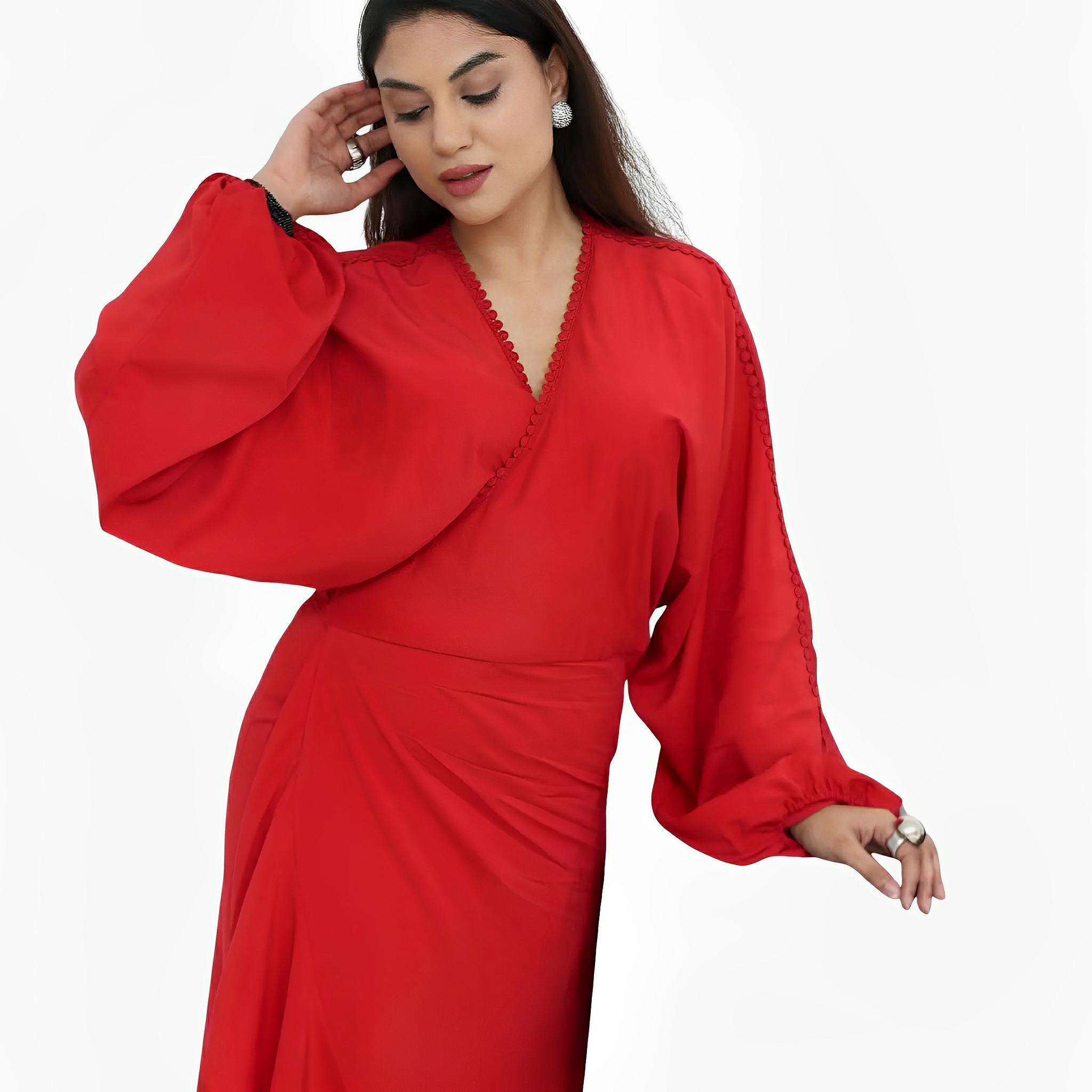 Red Viscose Wrap Dress by Ton Âge