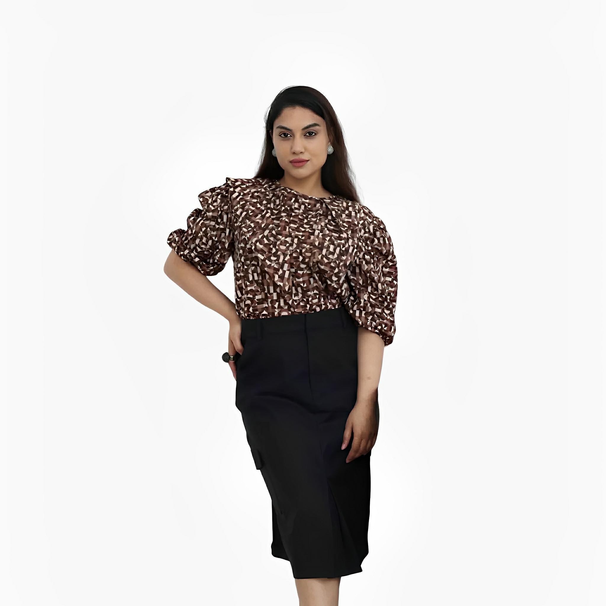 Cubism Brown Geometric Tricoline Blouse by Lilly Sarti