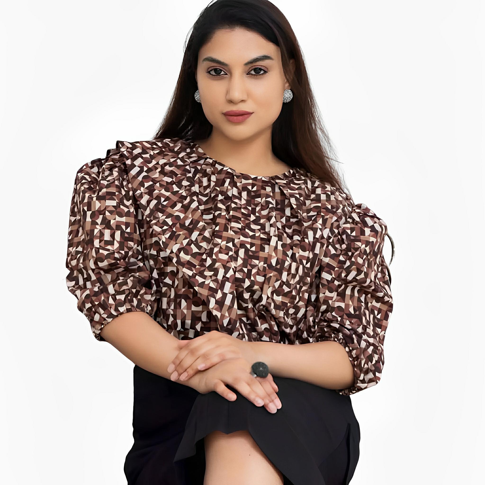 Cubism Brown Geometric Tricoline Blouse by Lilly Sarti