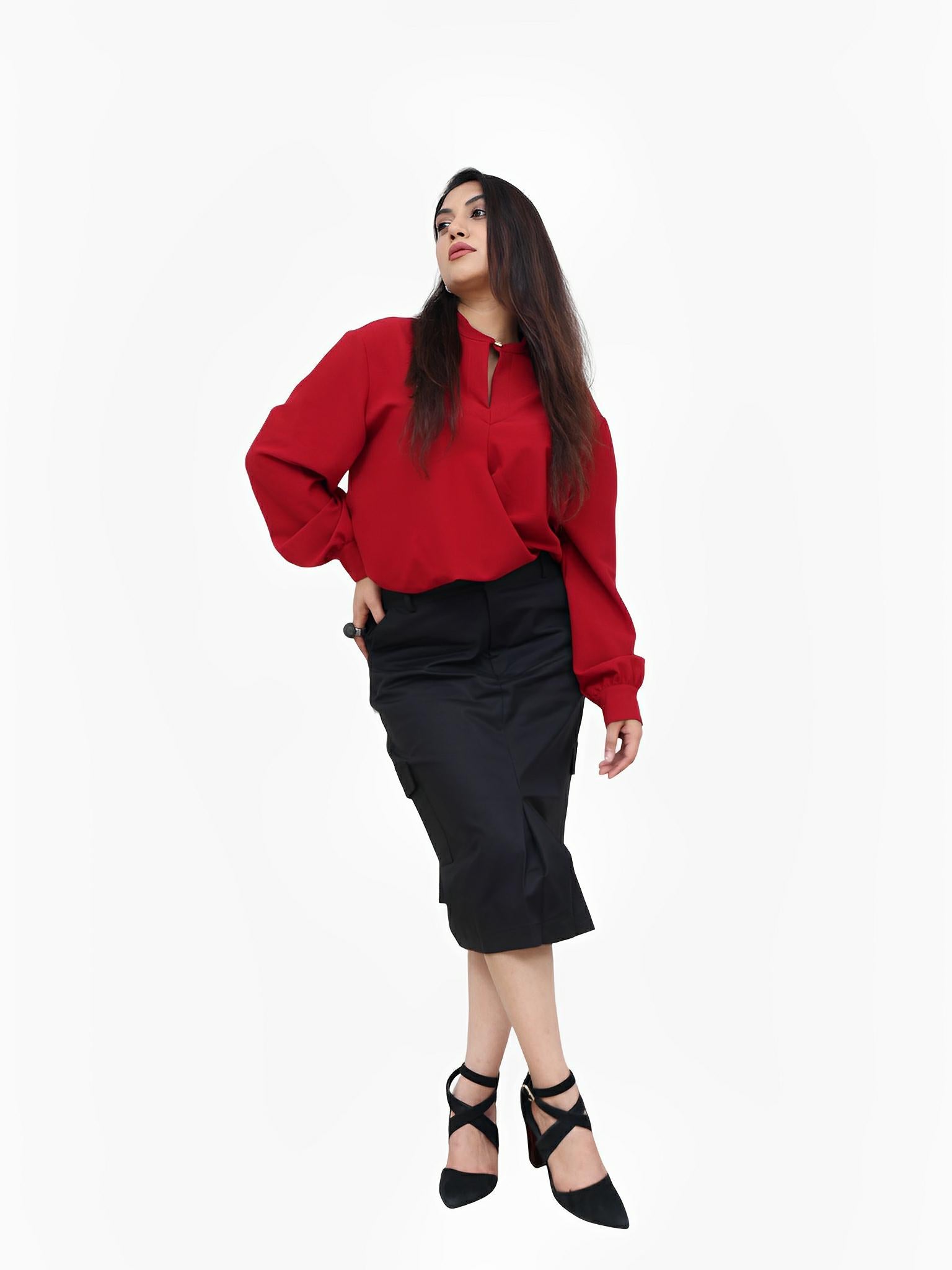 Twisted Red Hem Crepe Blouse by Lilly Sarti