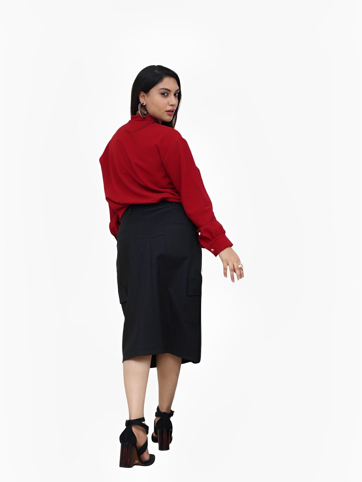 Twisted Red Hem Crepe Blouse by Lilly Sarti