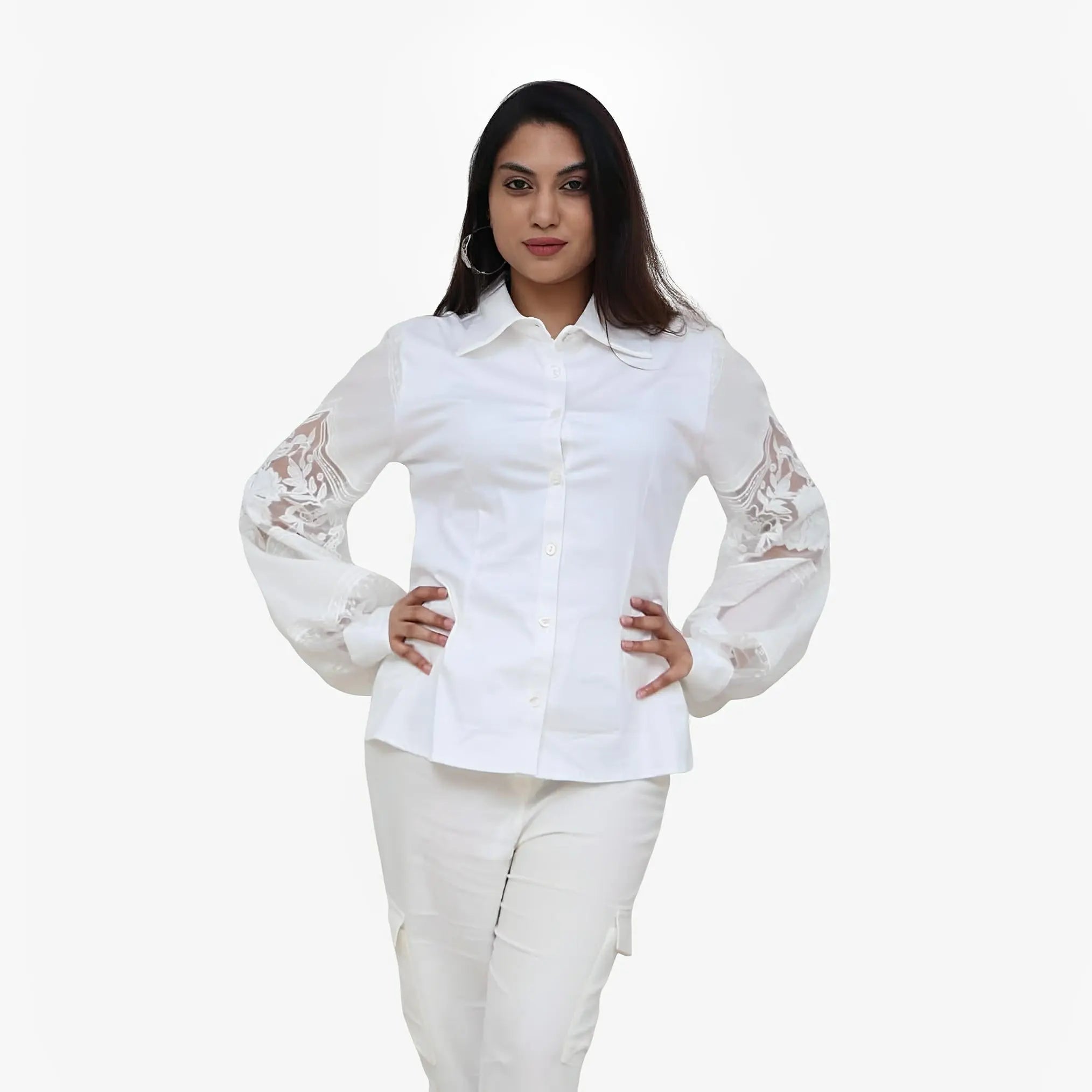 White Embroidered Sleeve Shirt by Ton Âge