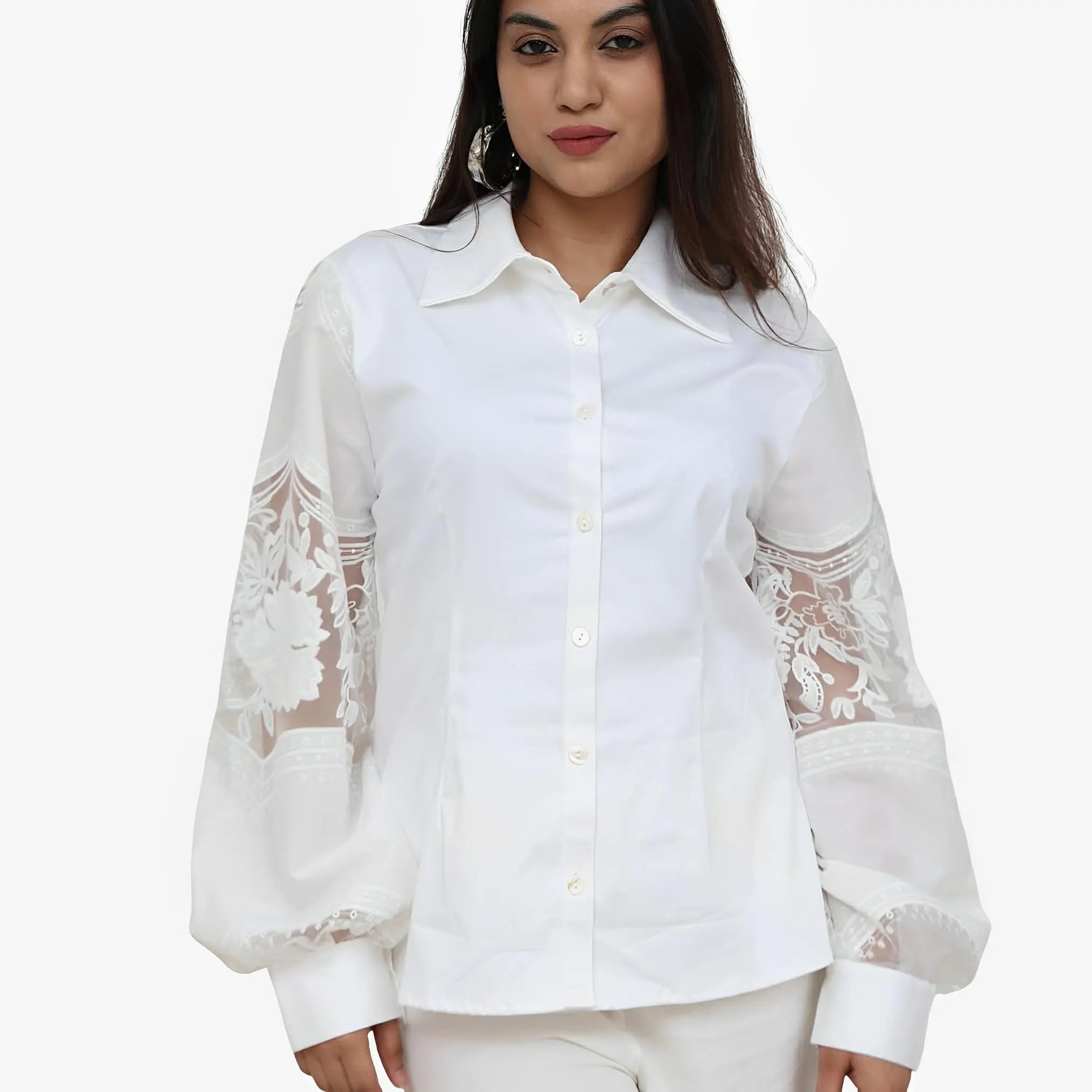 White Embroidered Sleeve Shirt by Ton Âge