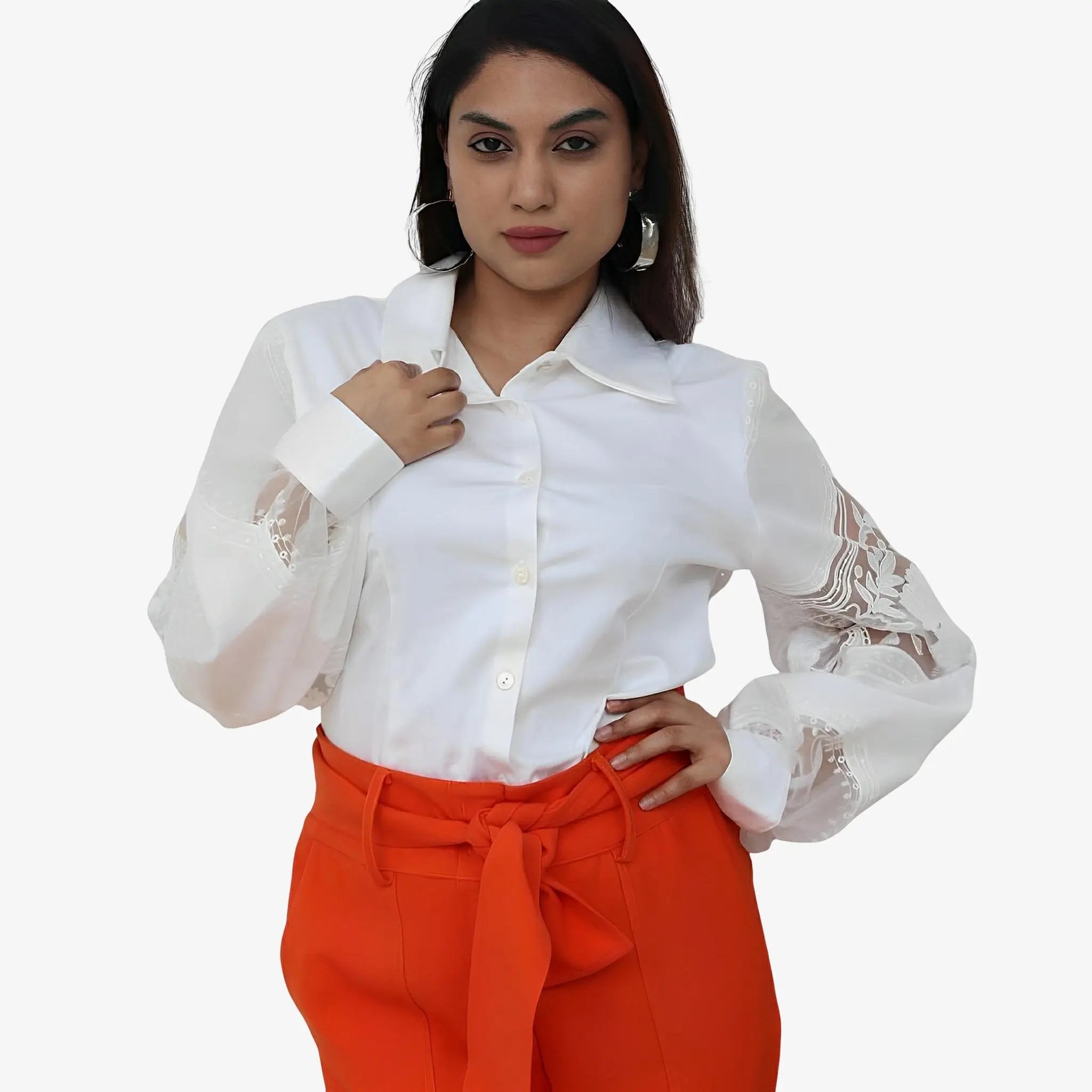 White Embroidered Sleeve Shirt by Ton Âge
