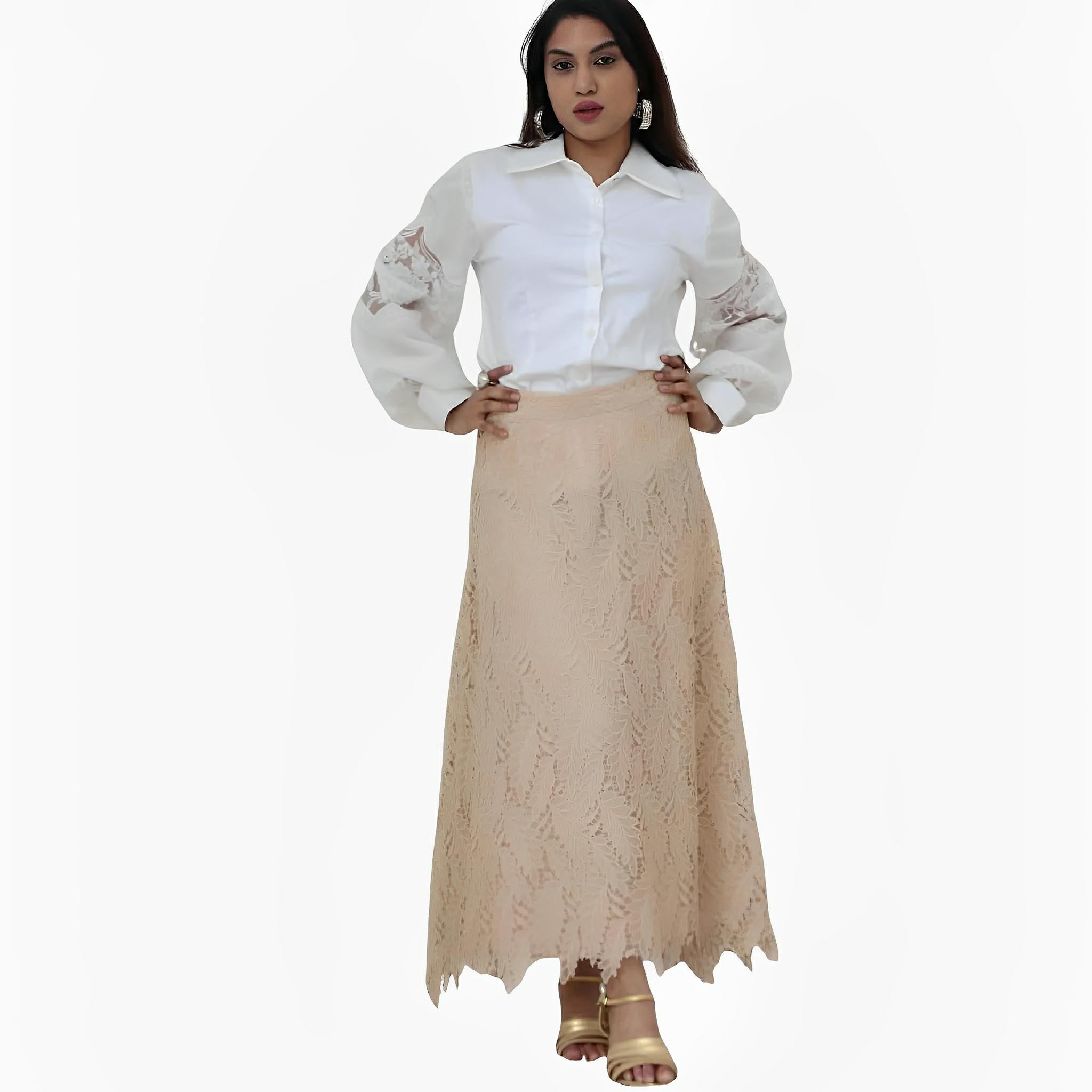 Beige Sand Georgette Lace Skirt by Ton Âge