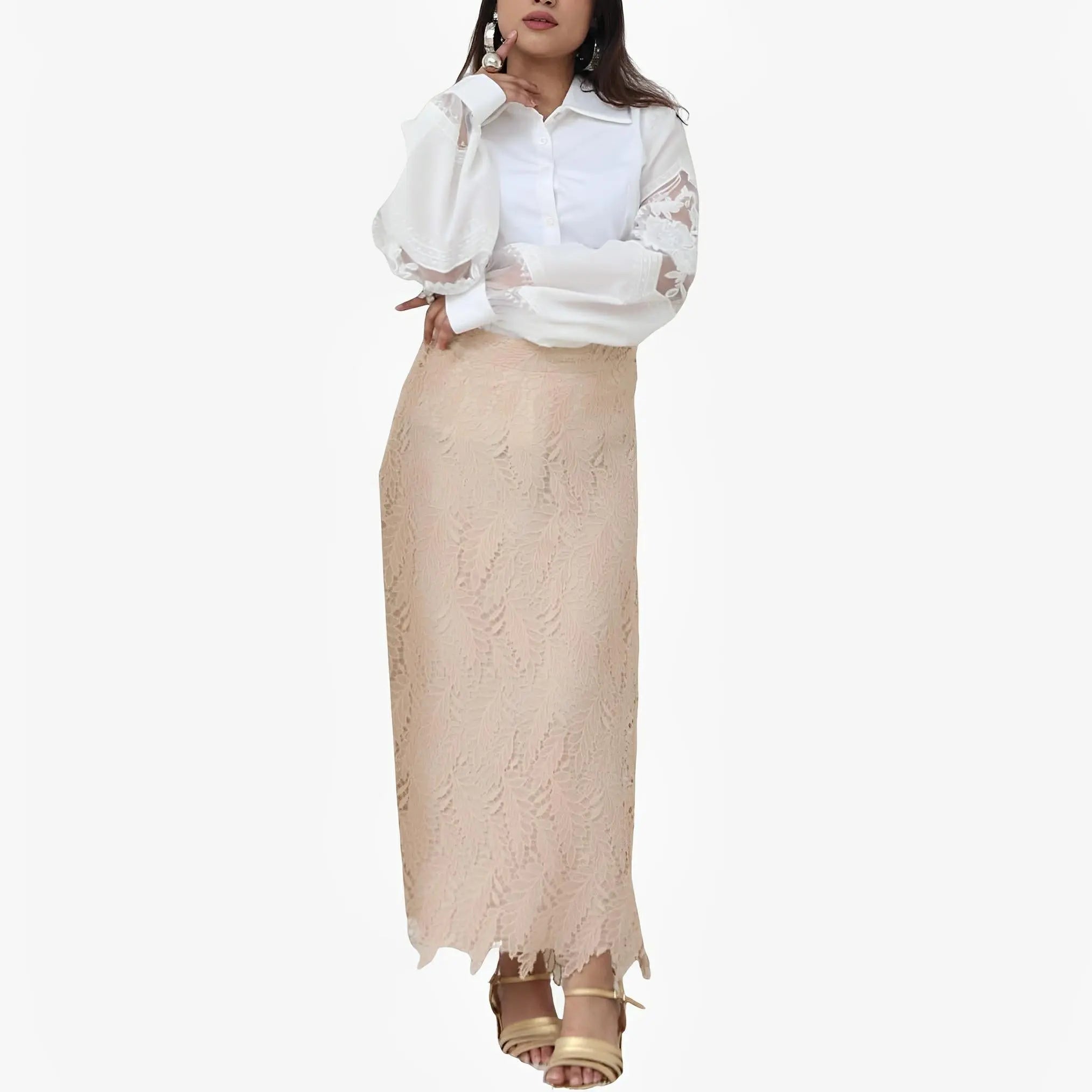 Beige Sand Georgette Lace Skirt by Ton Âge