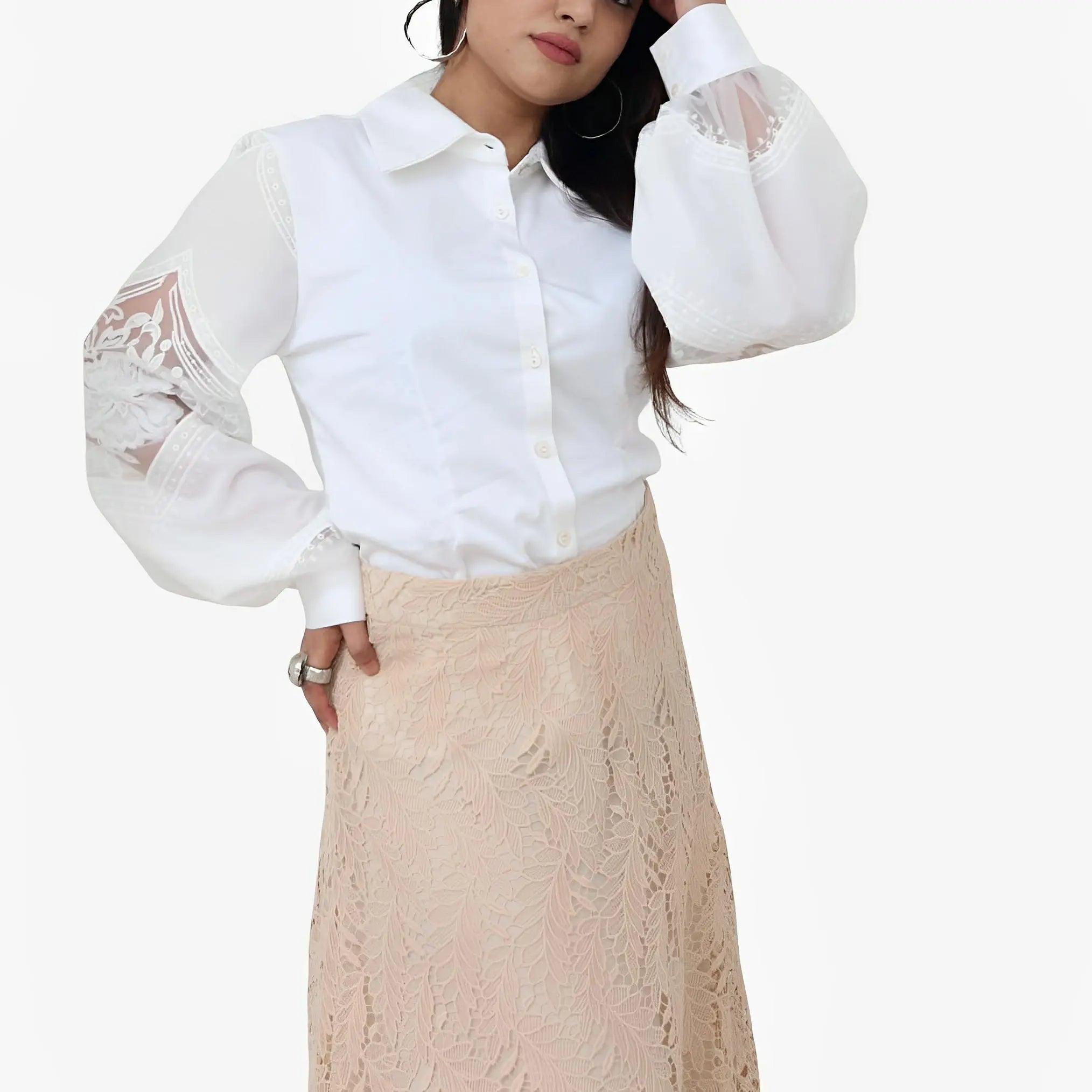 Beige Sand Georgette Lace Skirt by Ton Âge