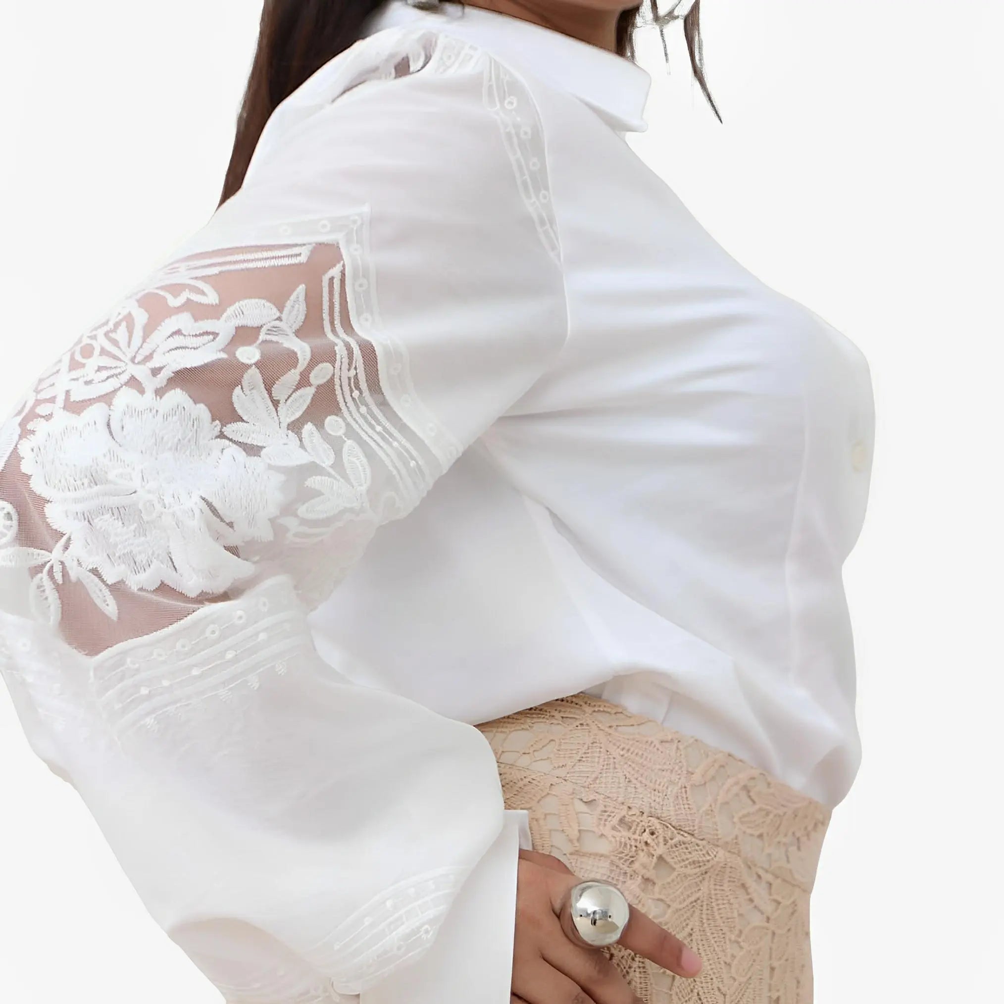 White Embroidered Sleeve Shirt by Ton Âge