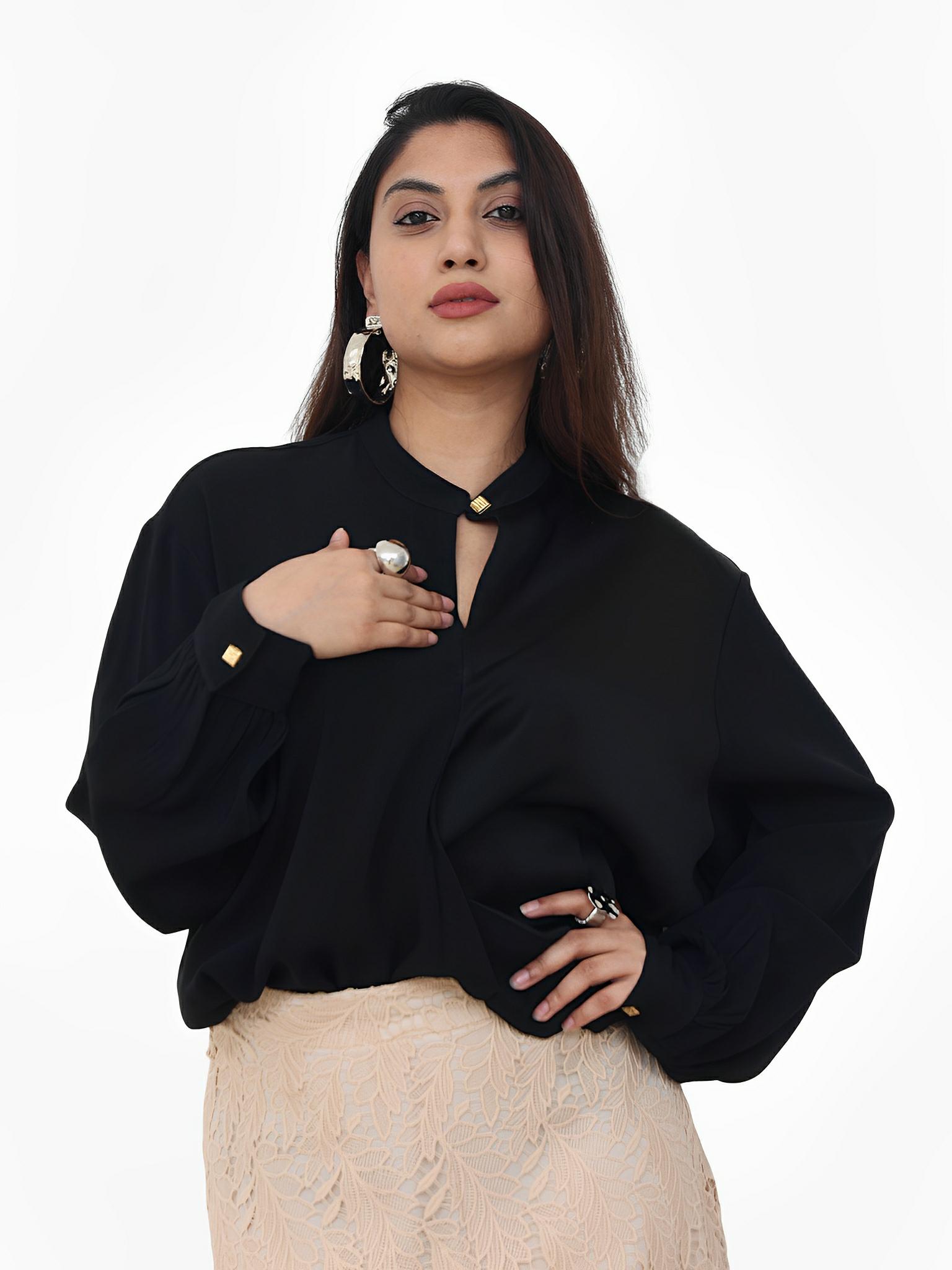 Twisted Hem Black Crepe Blouse by Lilly Sarti