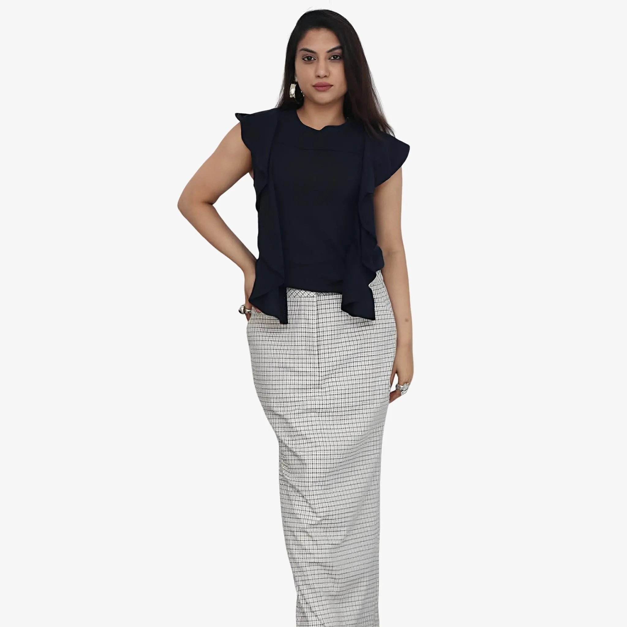 Shiv Khaki Checkered Skirt by Mixed