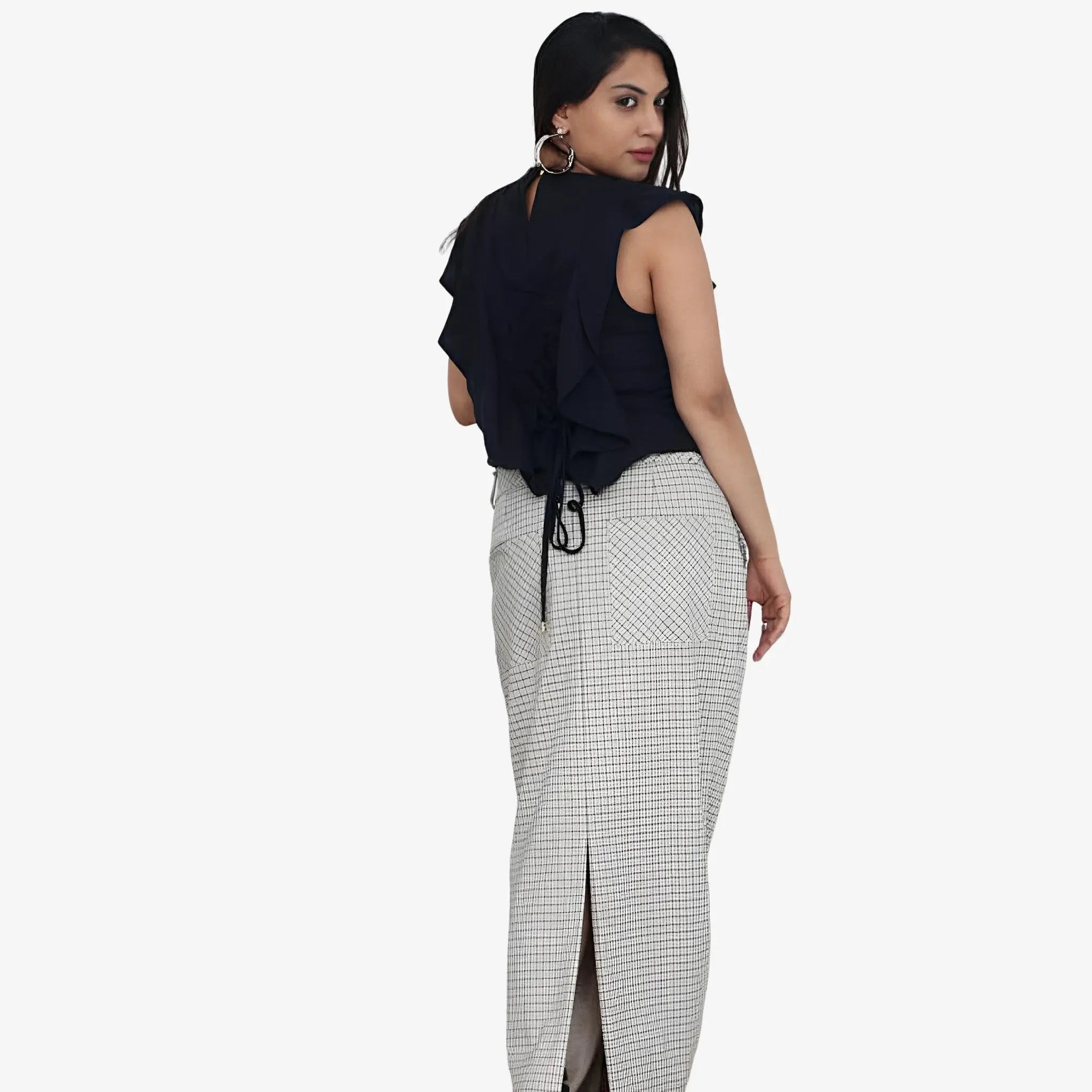 Shiv Khaki Checkered Skirt by Mixed