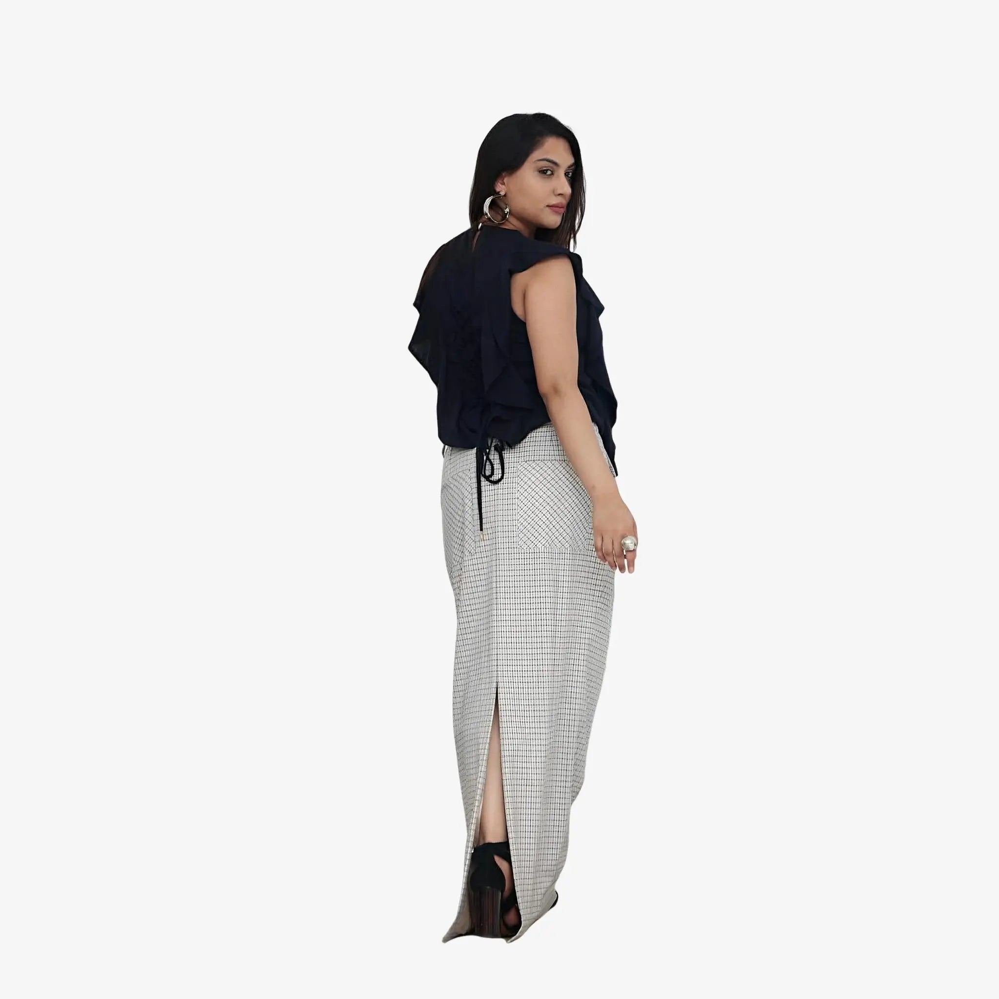 Shiv Khaki Checkered Skirt by Mixed