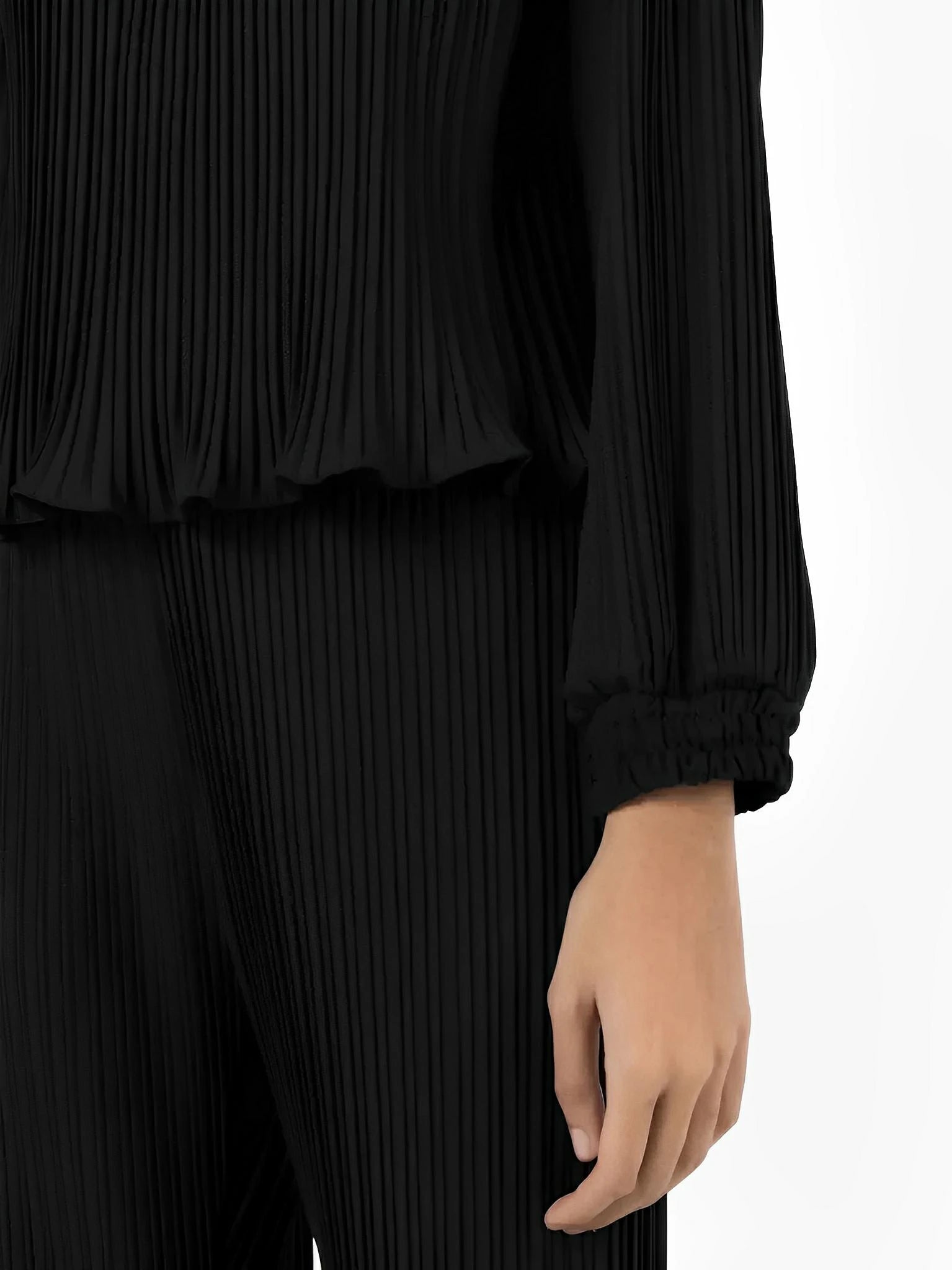 Legbi Black Pleated Crepe Blouse by Neriage