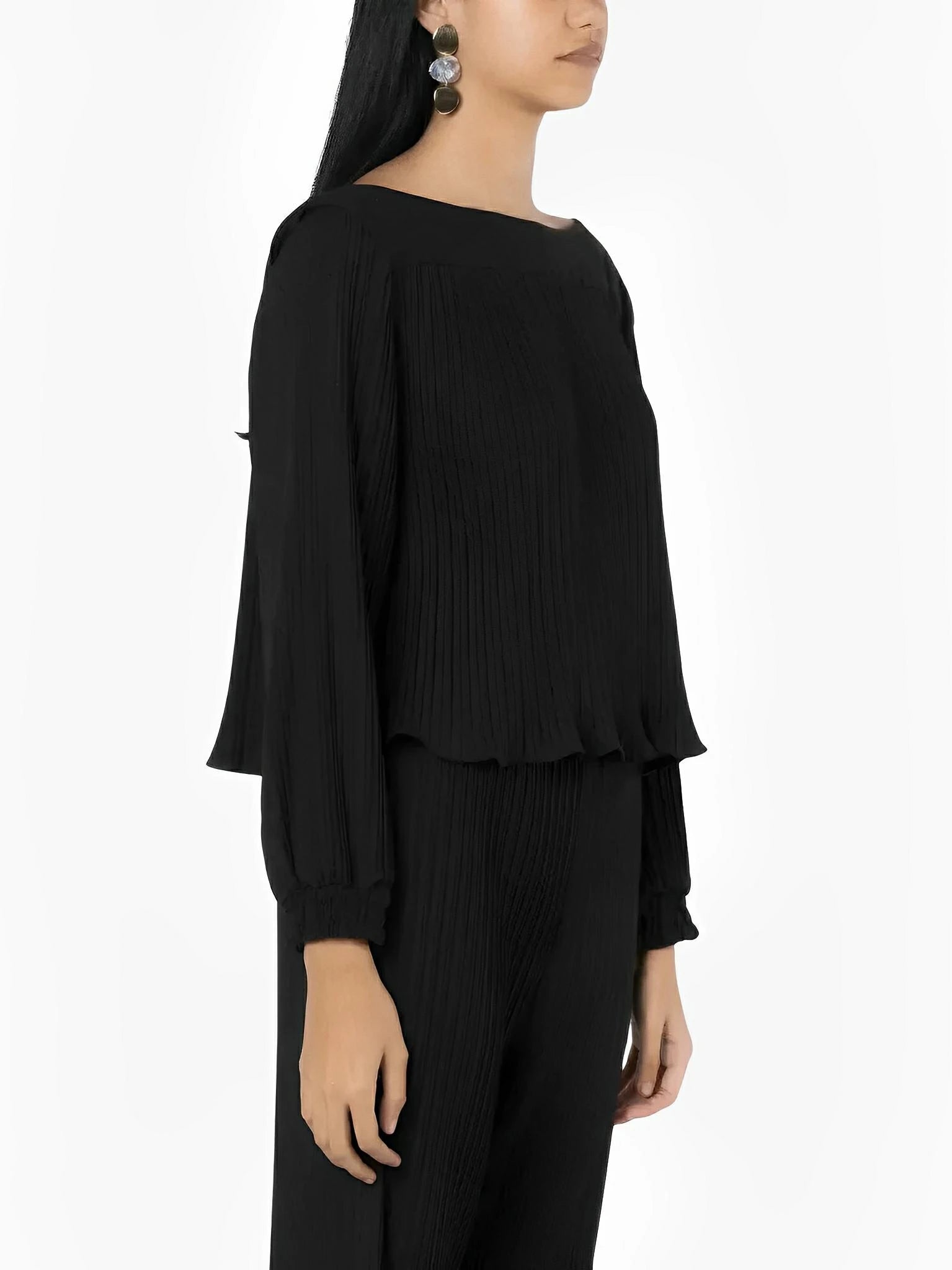 Legbi Black Pleated Crepe Blouse by Neriage