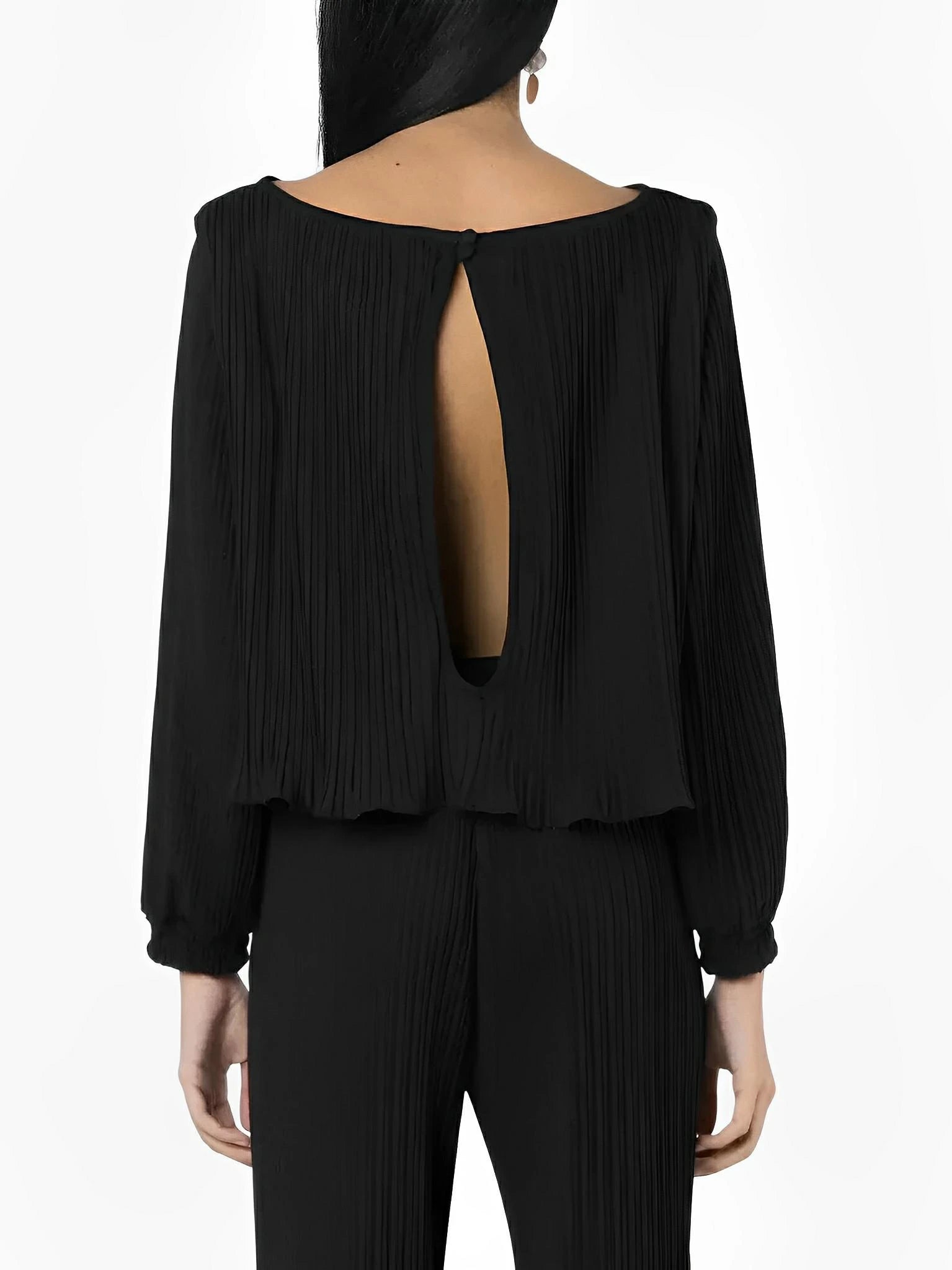Legbi Black Pleated Crepe Blouse by Neriage