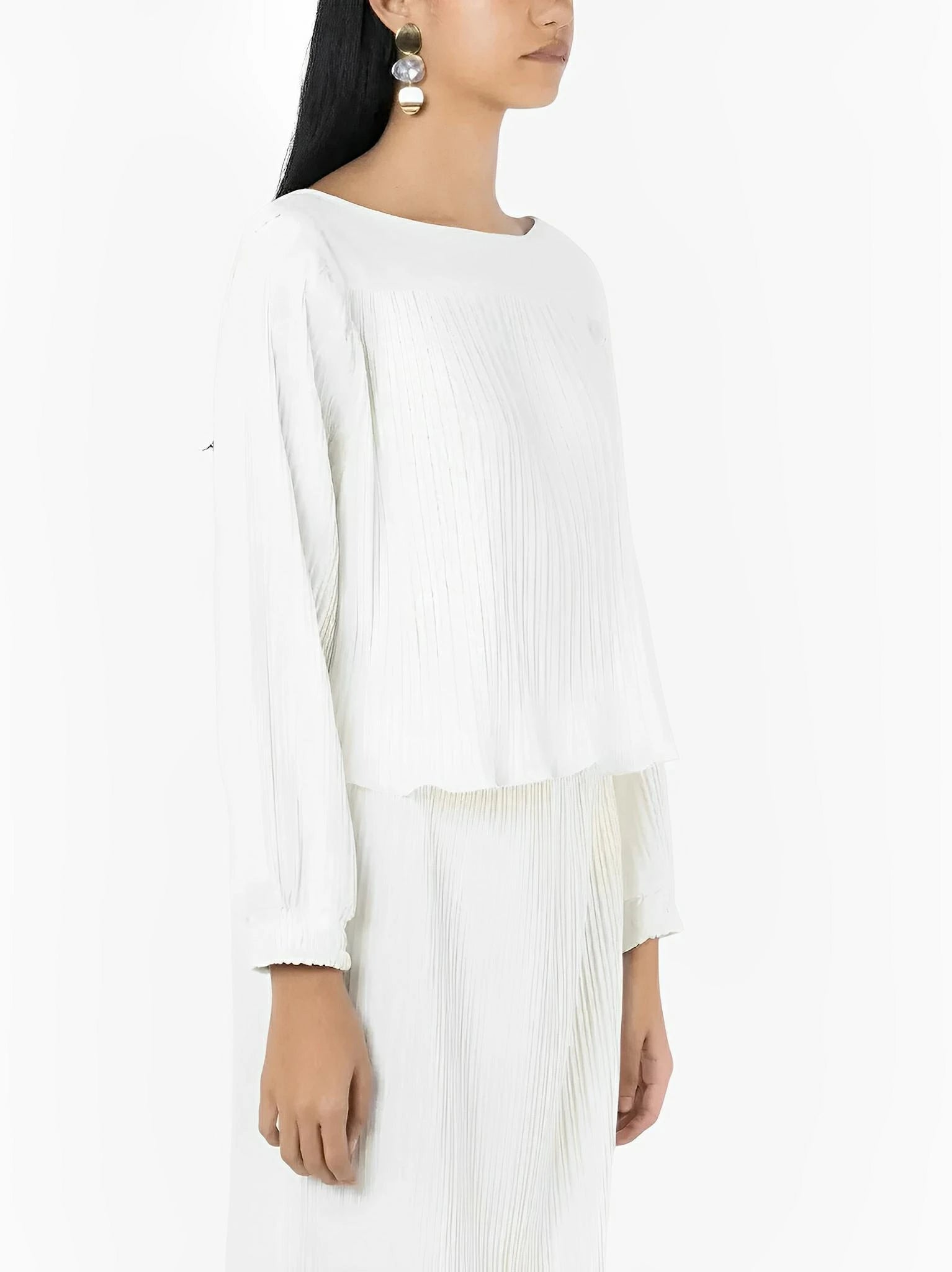 Legbi White Pleated Crepe Blouse by Neriage