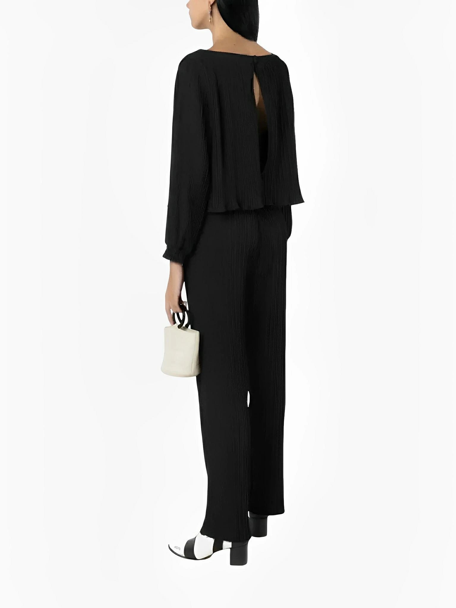 Legbi Black Pleated Crepe Blouse by Neriage