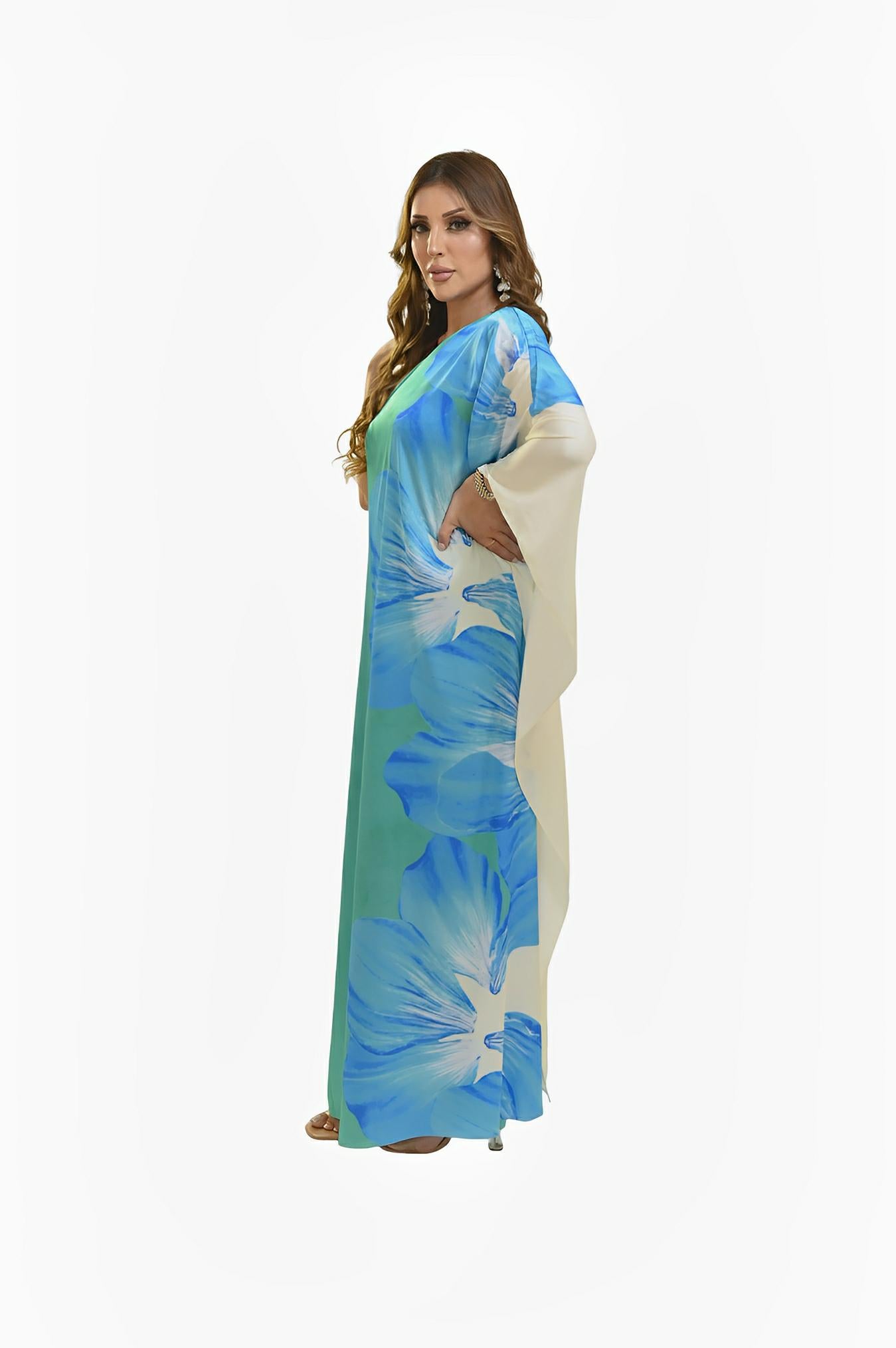 Blue Floral Gloss Silk One-Shoulder Dress by Ton Âge