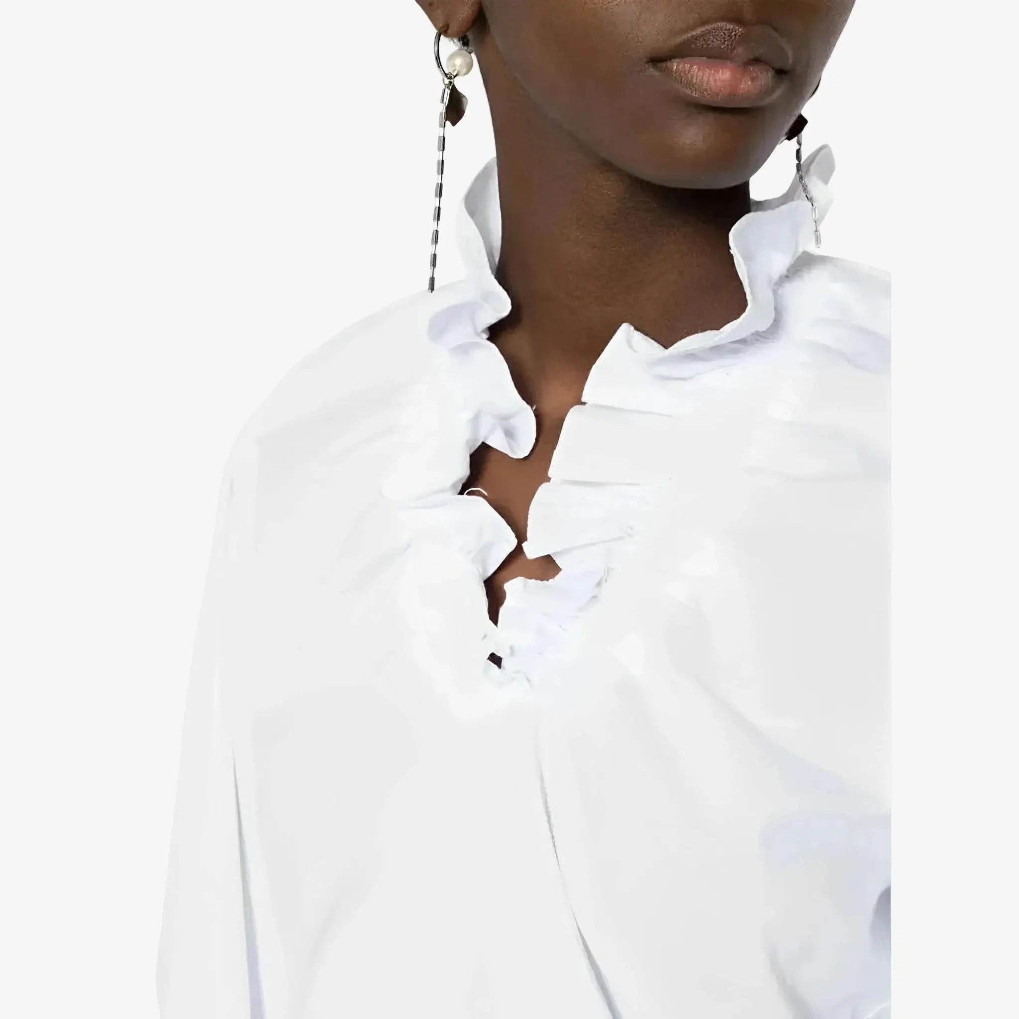 Azad White Ruffled Cotton Blouse by Lethicia Bronstein