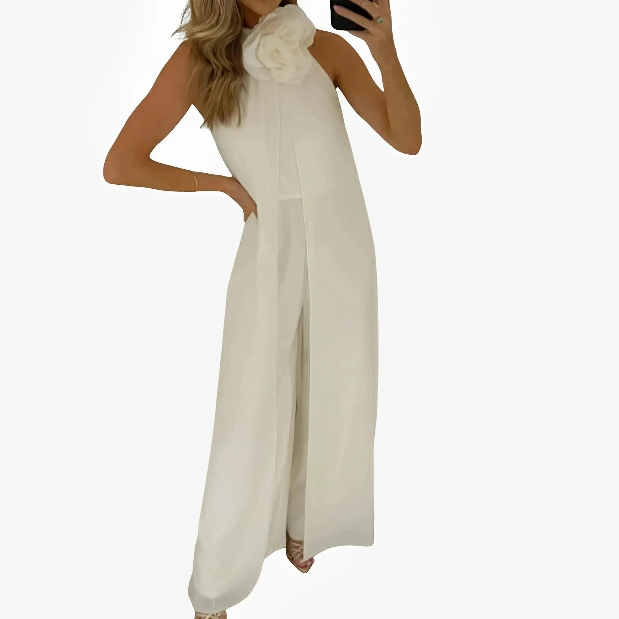 Off-White Scuba Floral Jumpsuit by Ton Âge