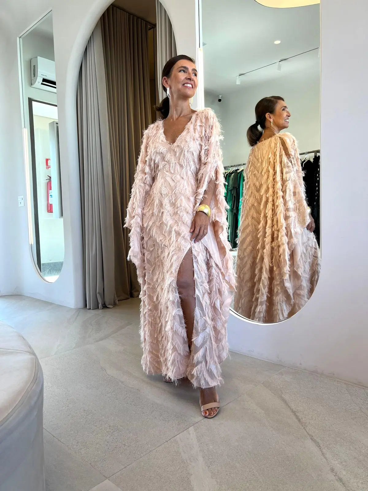 Rosé Feather Kaftan by Bambu