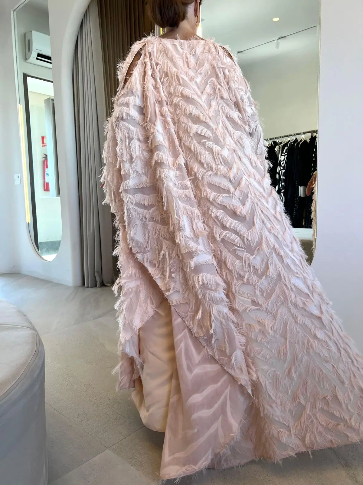 Rosé Feather Kaftan by Bambu