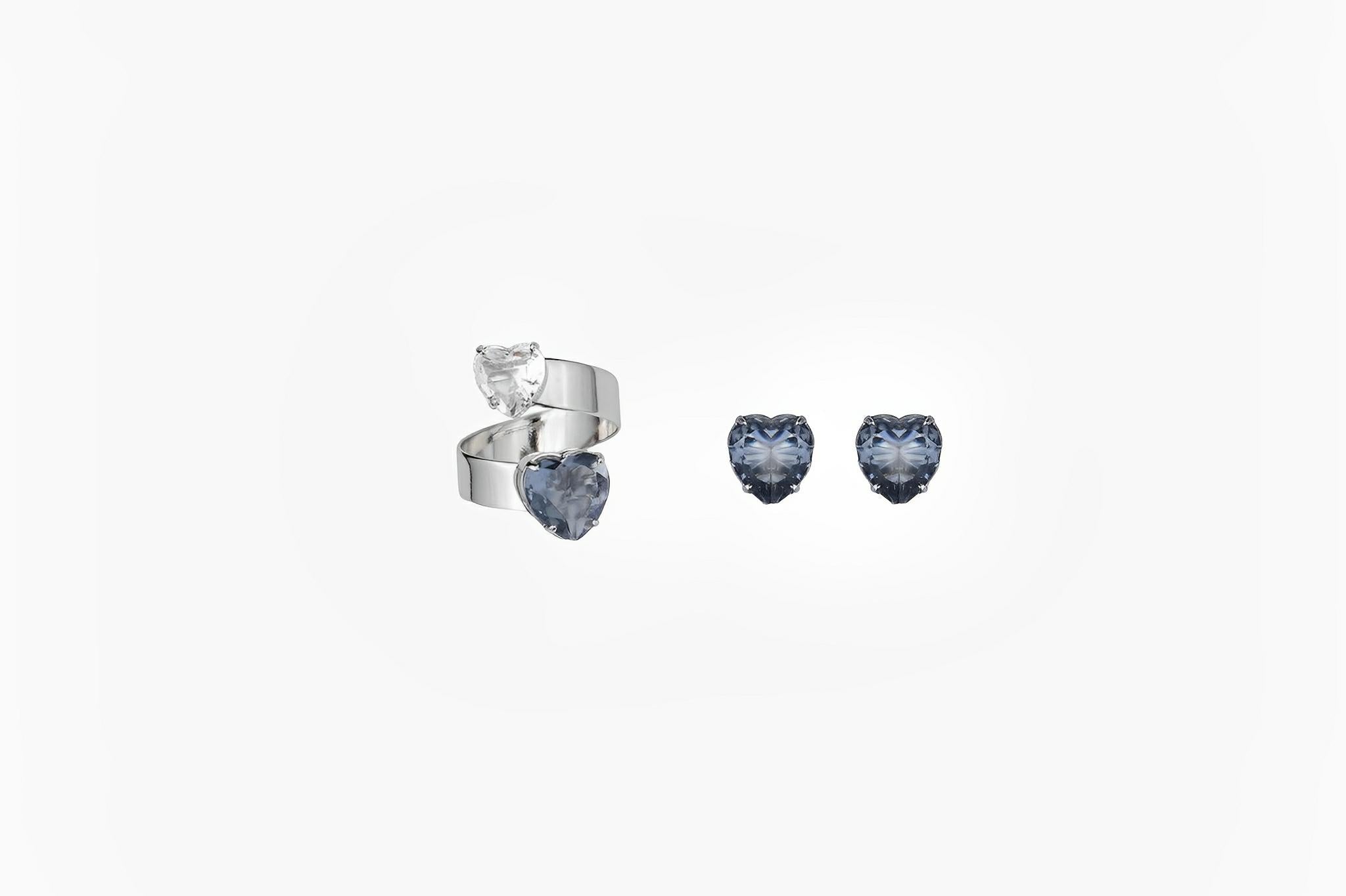 Angela Silver & Blue Ring and Earrings Set by Juliana Manzini