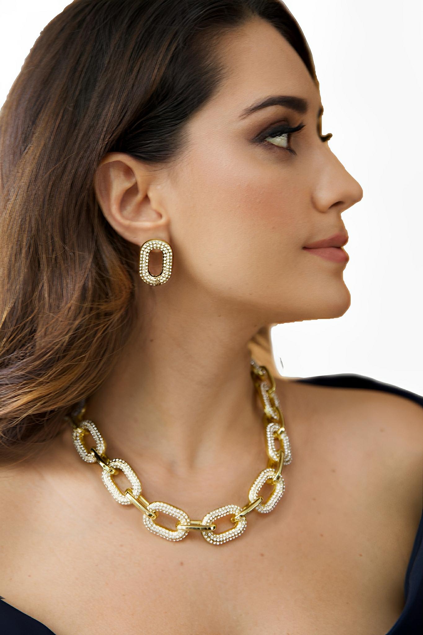 Vintage Gold Link Crystal Necklace by Juliana Manzini