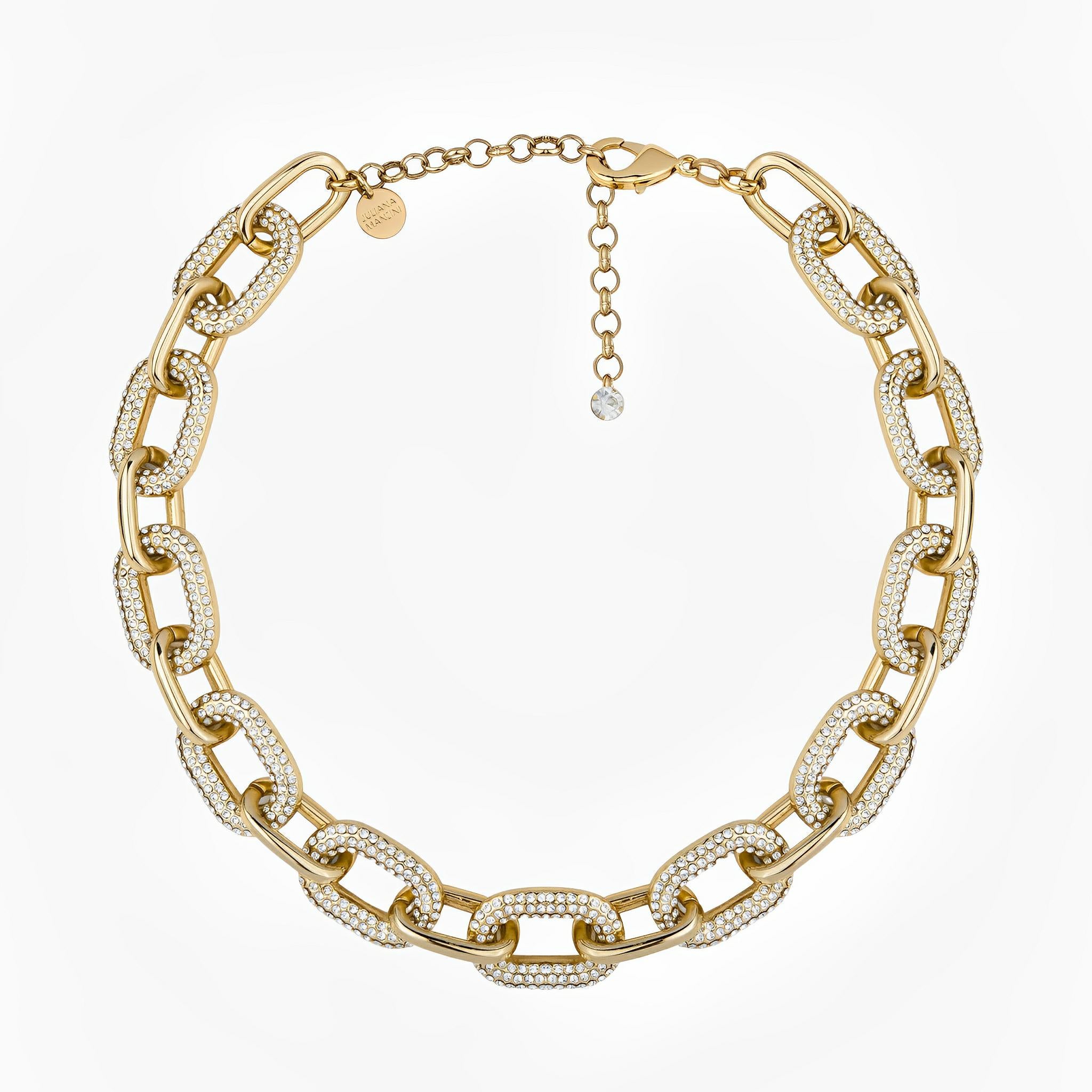 Vintage Gold Link Crystal Necklace by Juliana Manzini