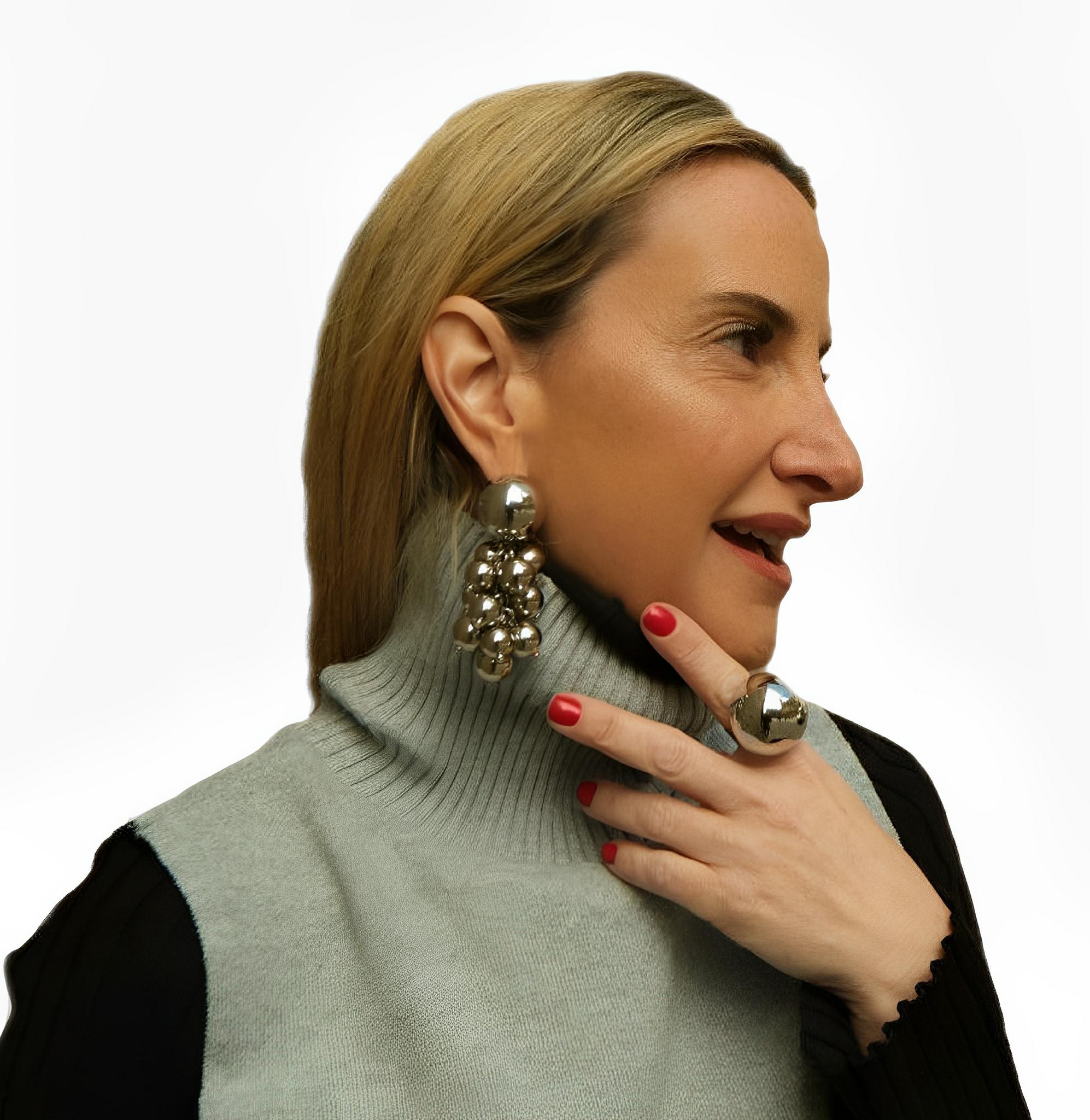 Maxi Ball Round Silver Earrings by Juliana Manzini