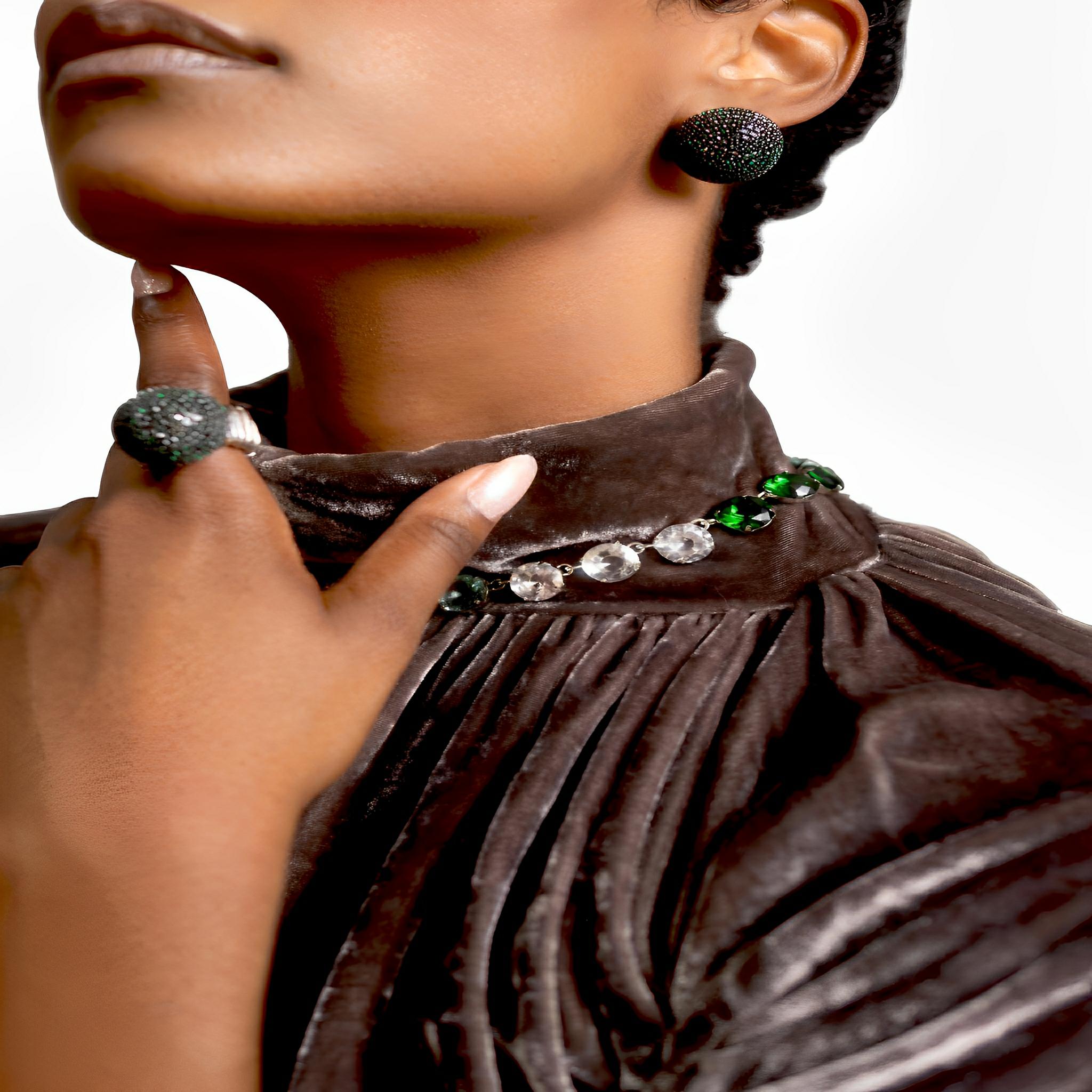 Green Strass Canopy Earrings by Juliana Manzini