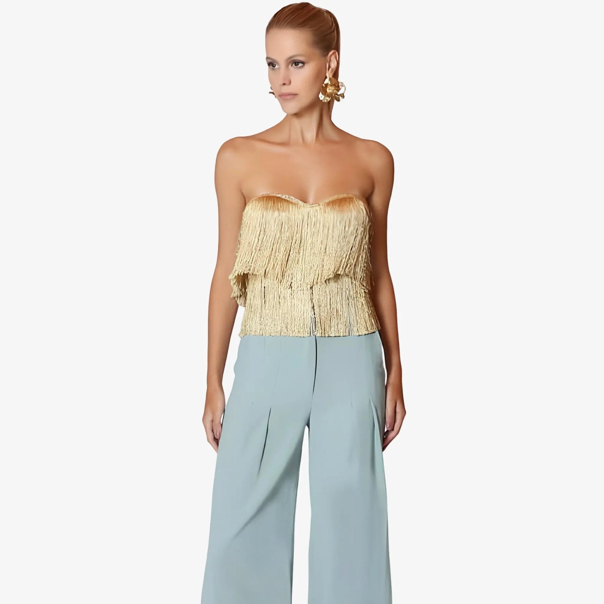 Belinda Gold Lurex Fringe Corset by Lethicia Bronstein