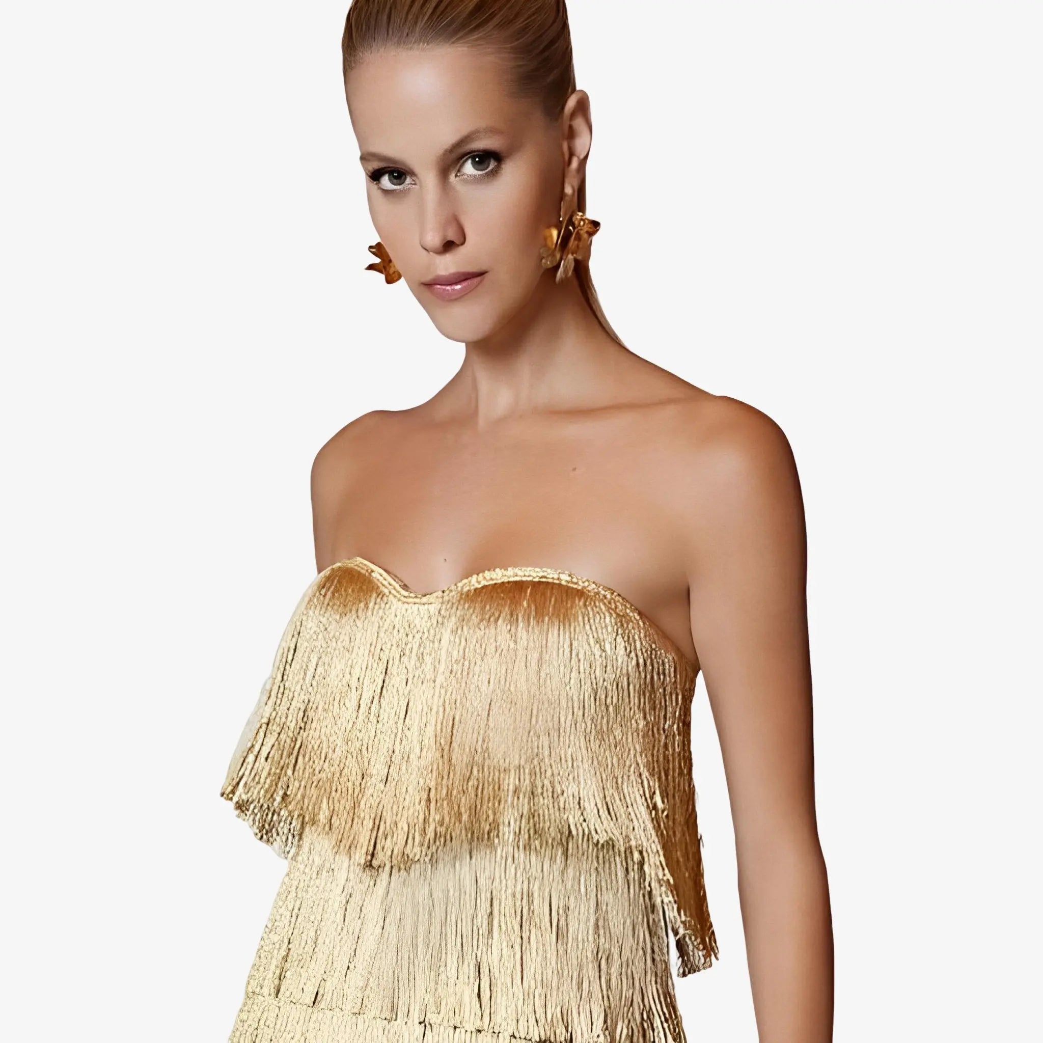 Belinda Gold Lurex Fringe Corset by Lethicia Bronstein