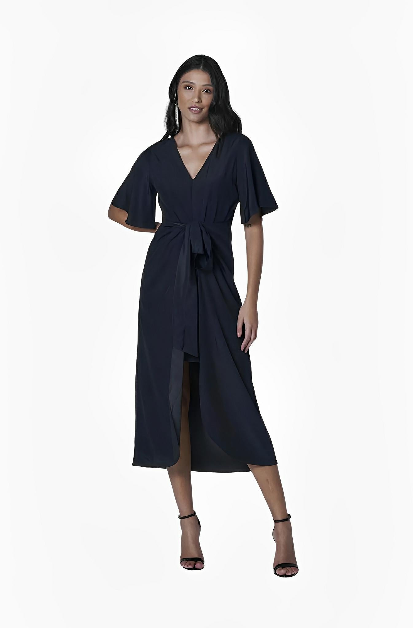 Black Tie-Waist Midi Dress by Lethicia Bronstein